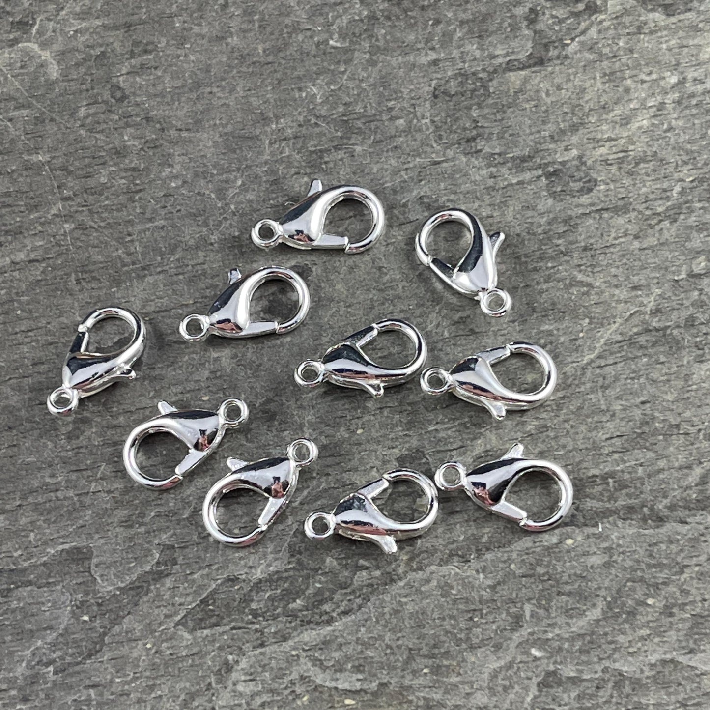 12x7mm Lobster Clasp, Silver Plated Zamak, Nickel Free (PF/605-12-10) * Qty. 12