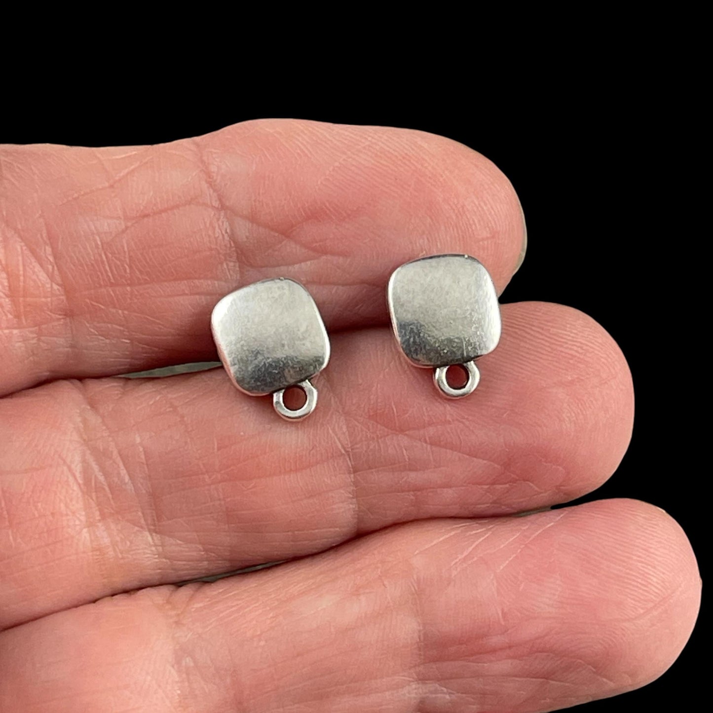 Square Earring with Loop and Titanium Post, Antiqued Silver Plated (9362-12) * Qty. 4