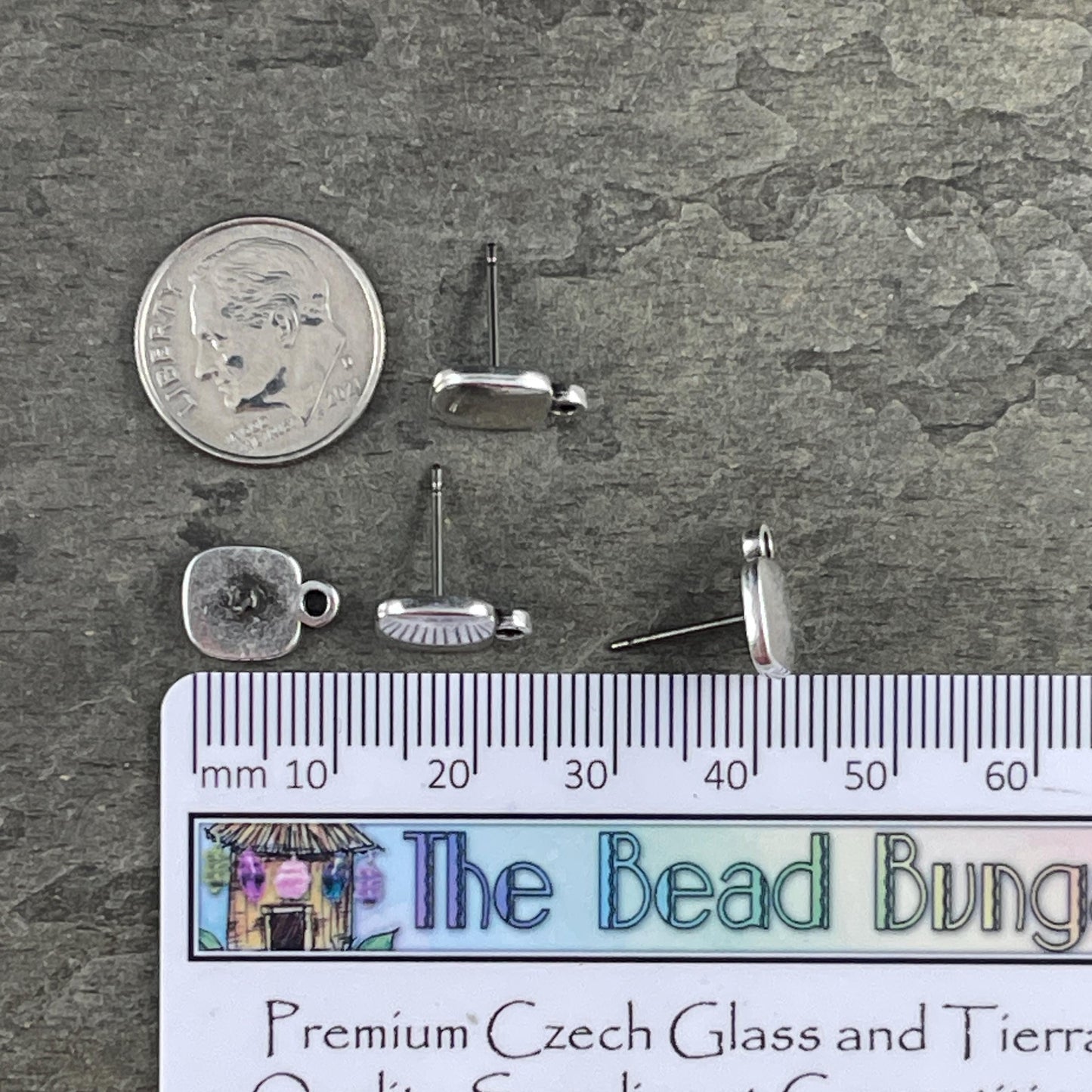 Square Earring with Loop and Titanium Post, Antiqued Silver Plated (PF/9362-77) * Qty. 4