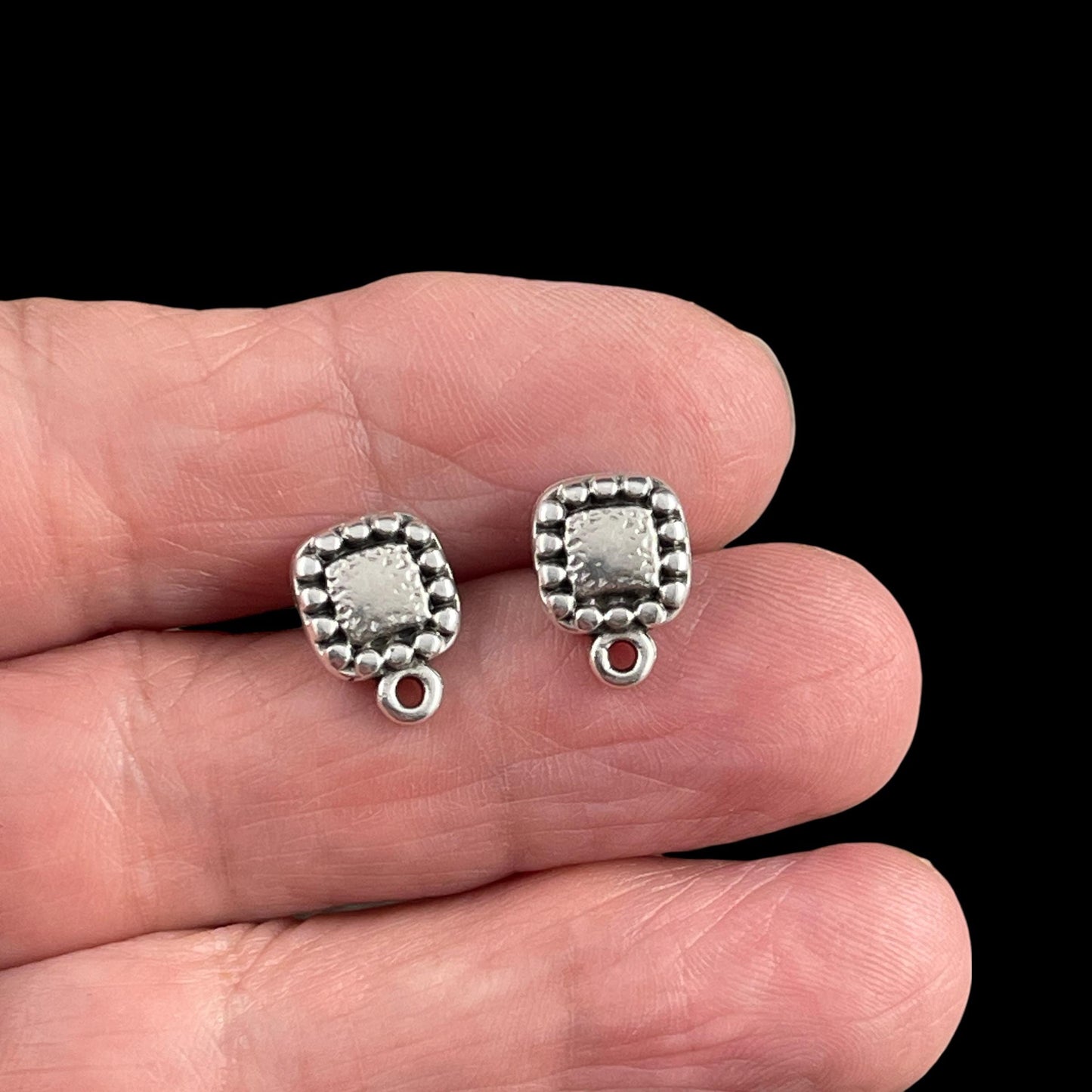 Detailed Square Earring with Loop and Titanium Post, Antiqued Silver Plated (PF/9358-77) * Qty. 4
