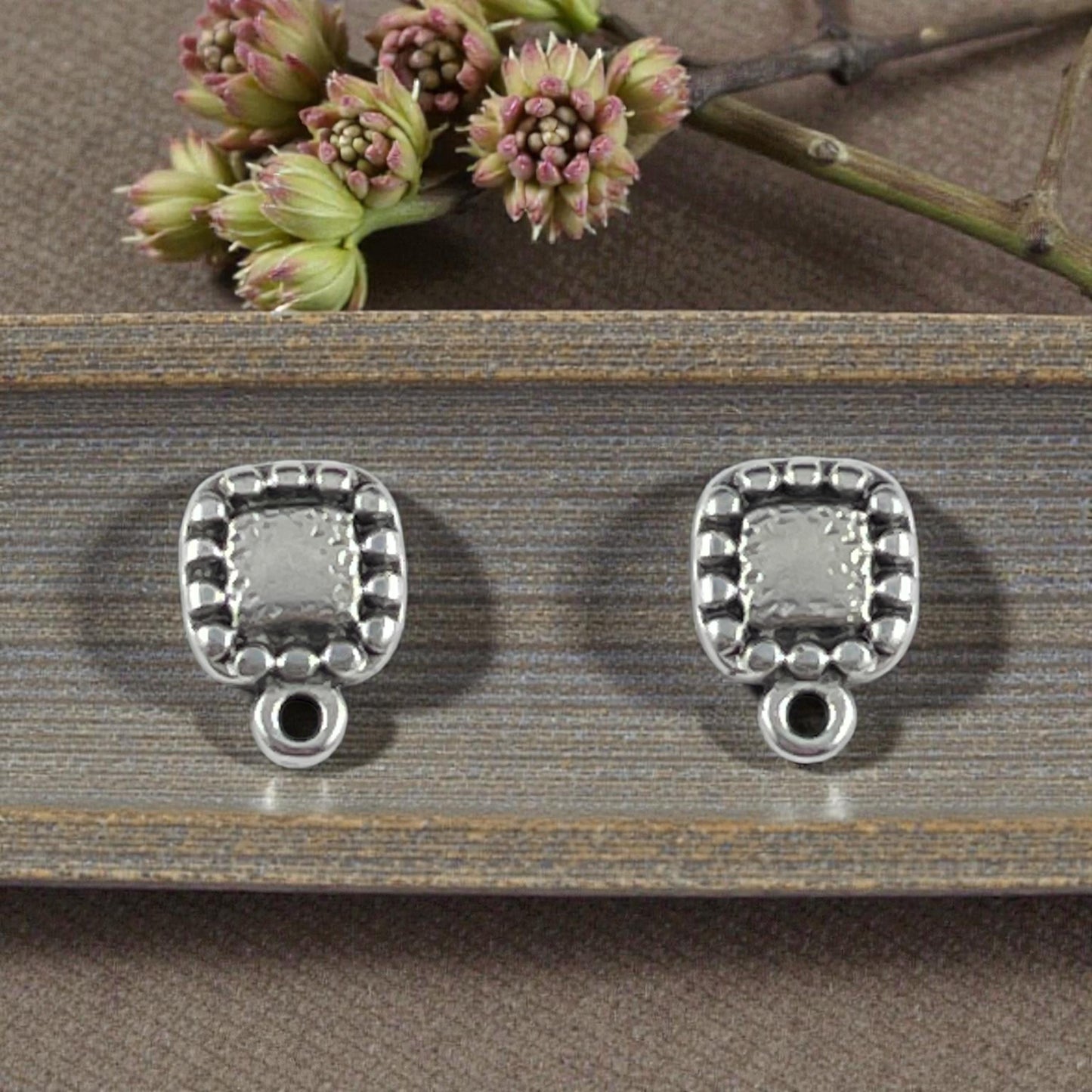 Detailed Square Earring with Loop and Titanium Post, Antiqued Silver Plated (PF/9358-77) * Qty. 4