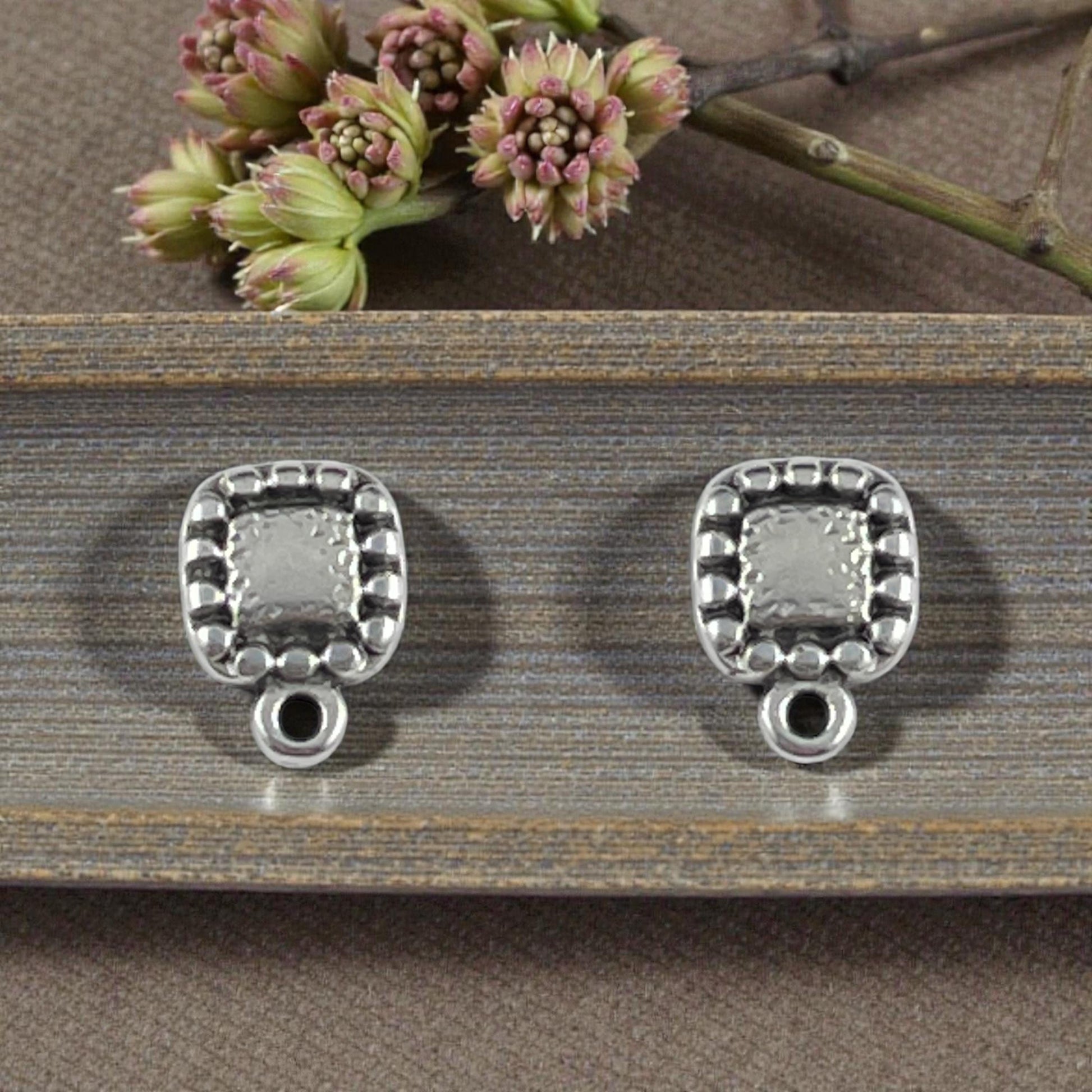 Detailed Square Earring with Loop and Titanium Post, Antiqued Silver Plated (PF/9358-77) * Qty. 4