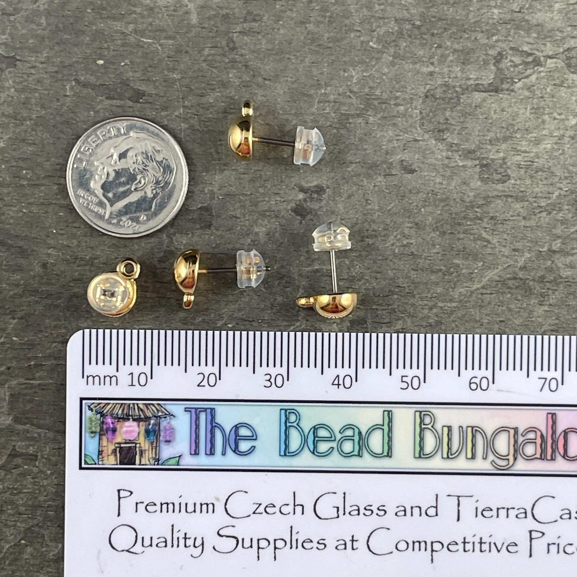 7mm Dome Earring with Loop and Titanium Post, 24k Gold Plated, Nickel Free (PF/9363-12) * Qty. 4