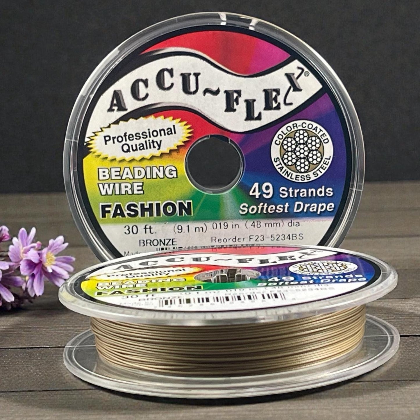 Accu-Flex Beading Wire, Bronze, 49 Strand, .019in/.48mm diameter (5234) * 30 ft. spool