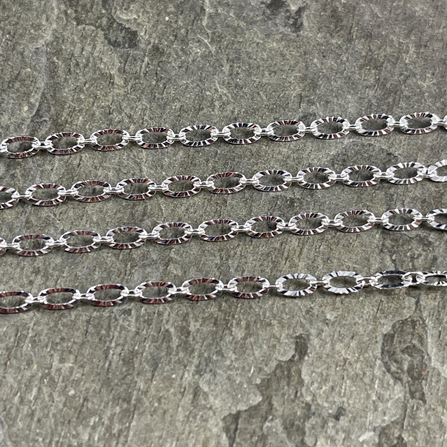 3mm x 4.8mm Textured Cable Chain - Silver Plated Brass (CH-867S) * 18" Length