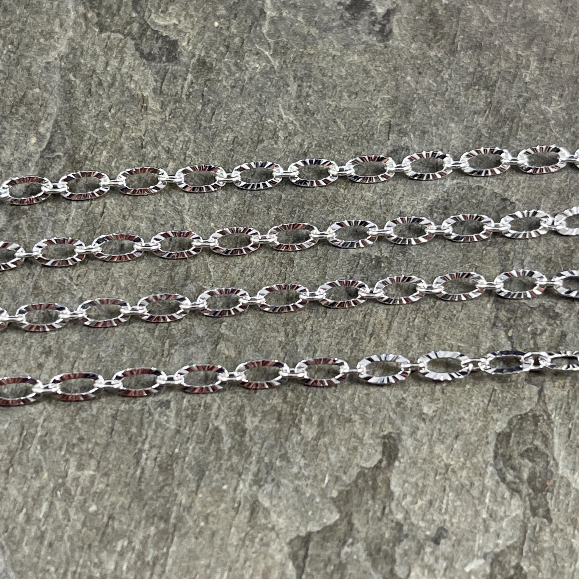 3mm x 4.8mm Textured Cable Chain - Silver Plated Brass (CH-867S) * 18" Length
