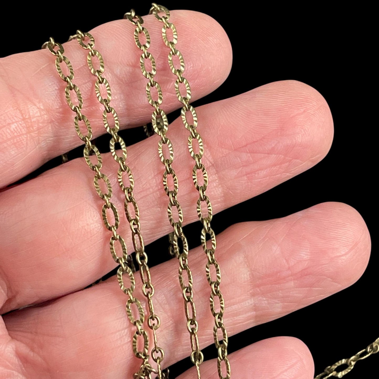 Chain by the Foot - 3mm x 4.8mm Textured Cable Chain - Antiqued Brass (CH-867AB) * 18" Length
