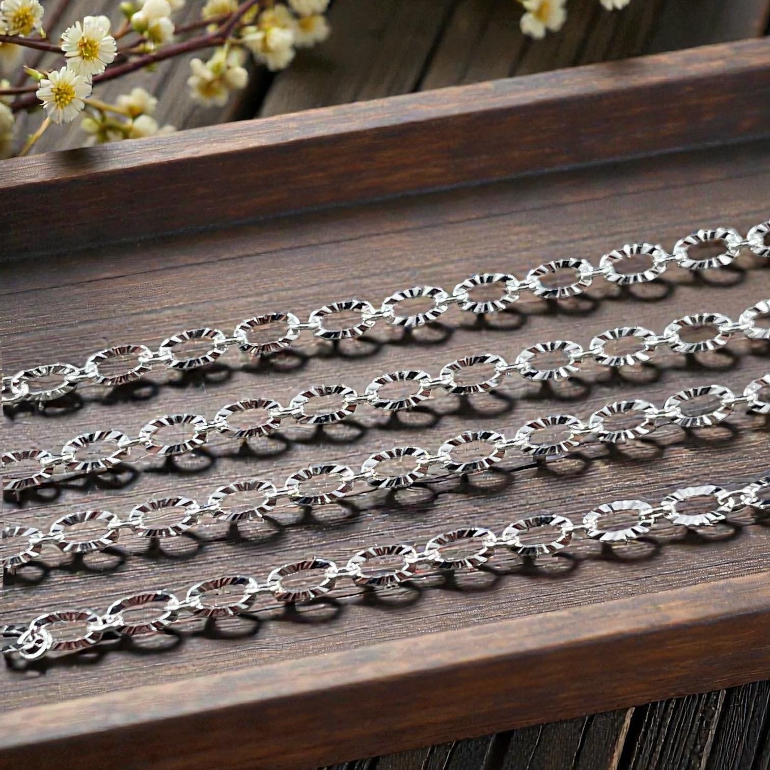 3mm x 4.8mm Textured Cable Chain - Silver Plated Brass (CH-867S) * 18" Length