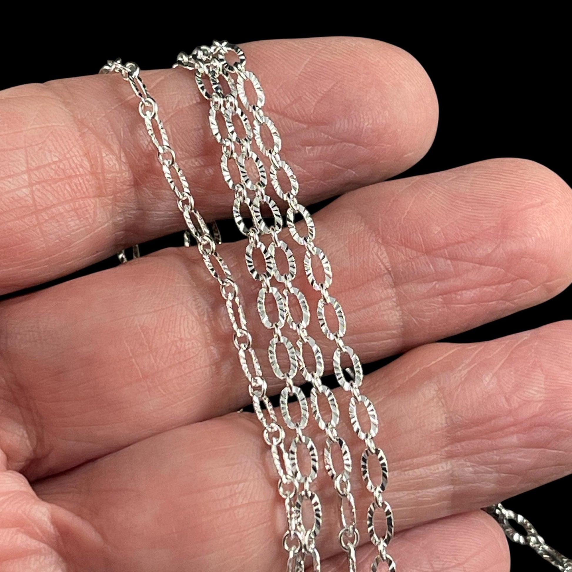 3mm x 4.8mm Textured Cable Chain - Silver Plated Brass (CH-867S) * 18" Length
