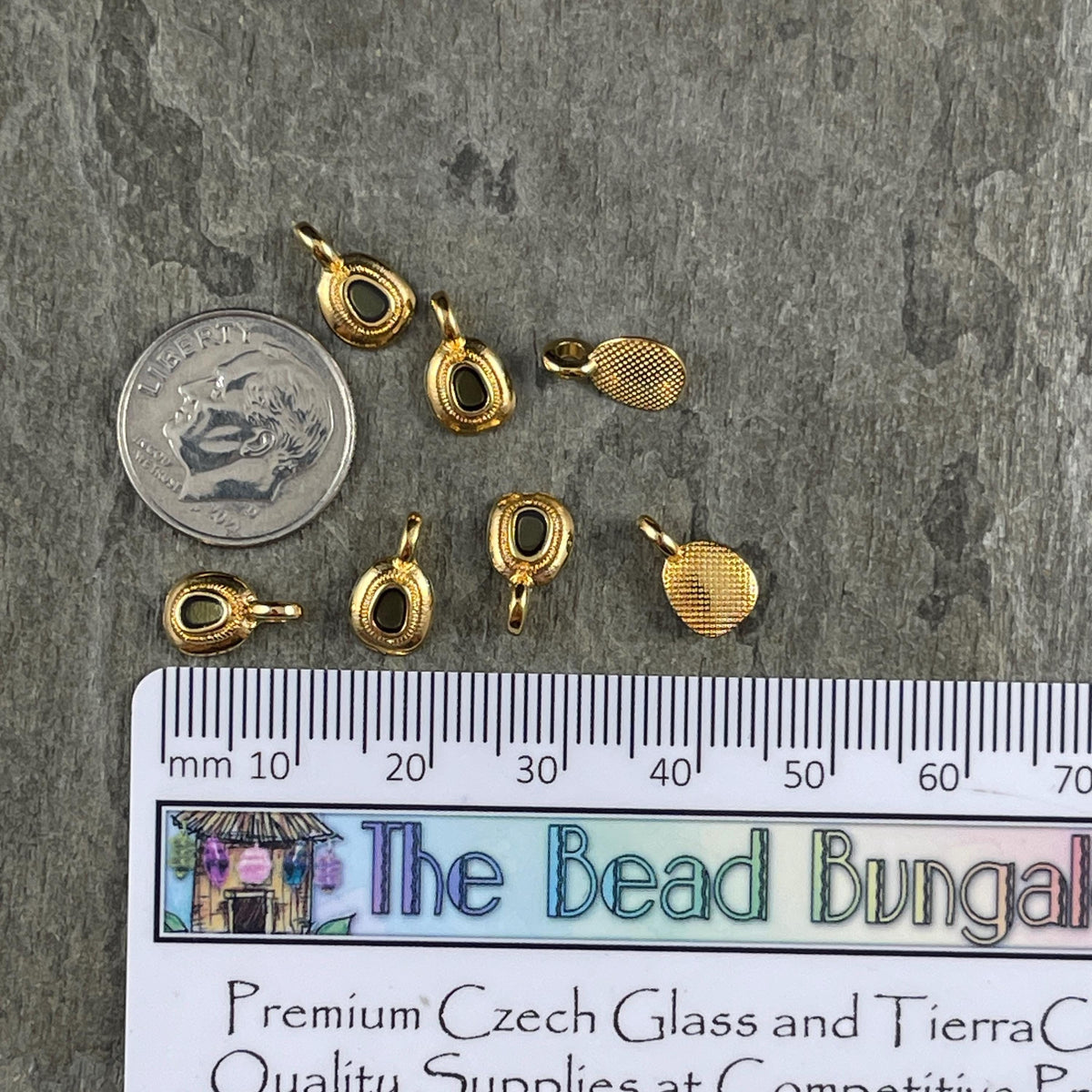 Round Mini Gold Charm with Black Enamel Inlay, Nickel Free (PF/13884-13-0565) * Qty. 10