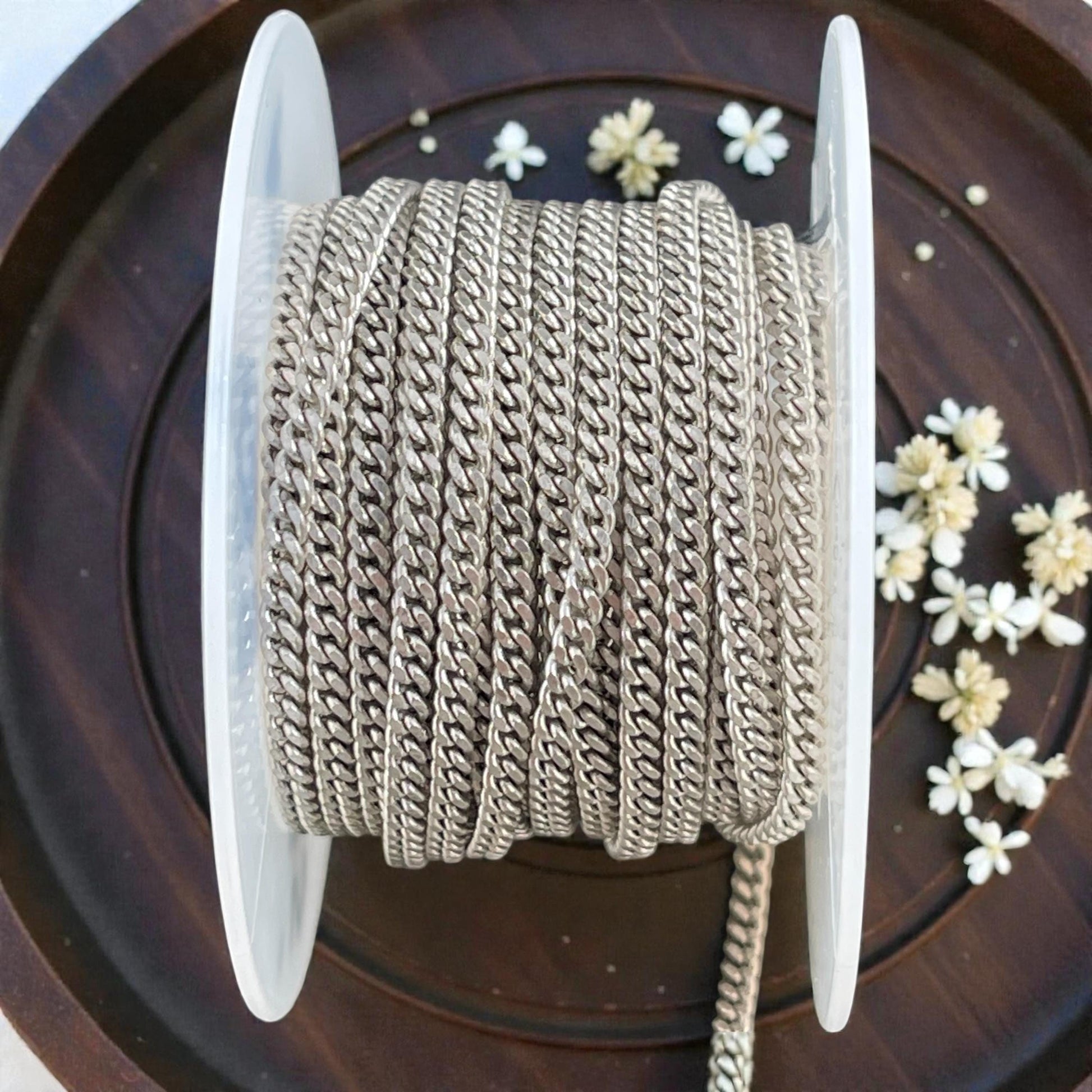 Chain by the Foot - 2.2mm Flat Curb Chain - Antiqued Silver Plated Brass (CH-888AS) * 18" length