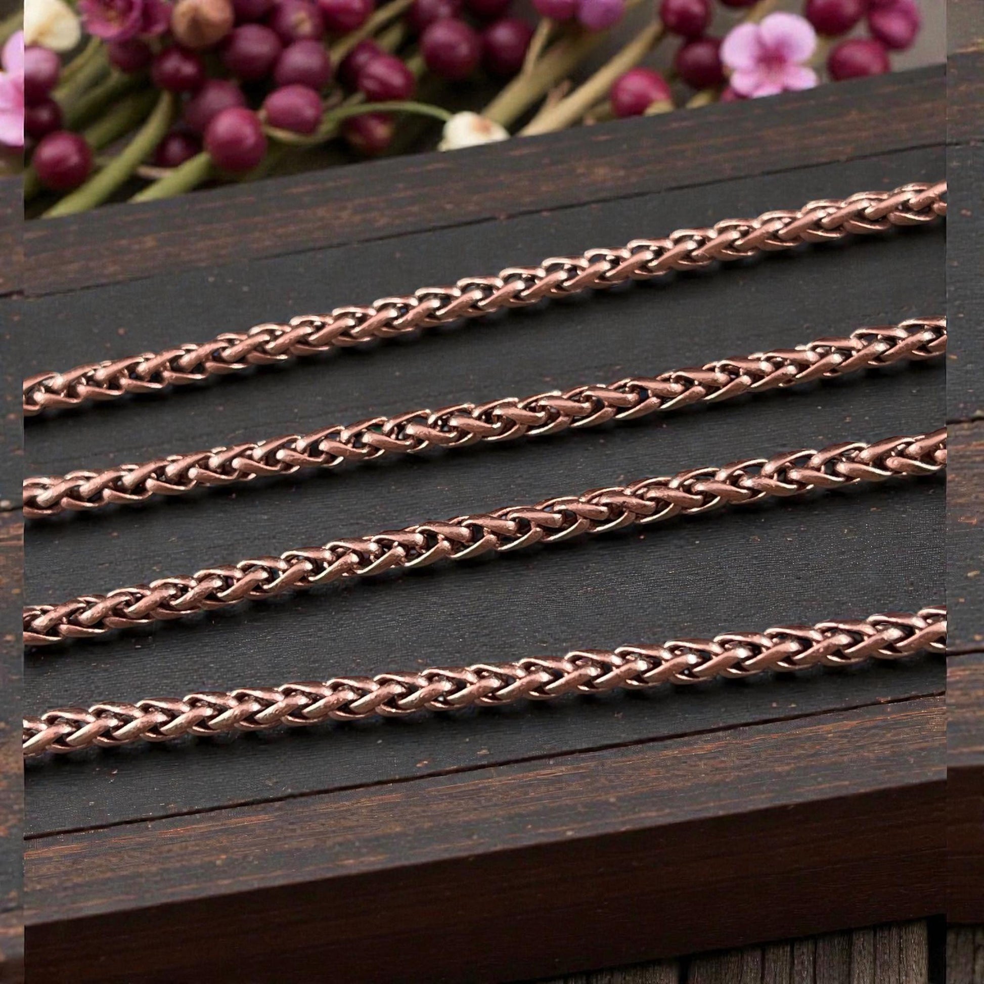 Chain by the Foot - 3mm Wheat Byzantine Chain - Antiqued Copper Plated Brass (CH-857AC) * 18" Length