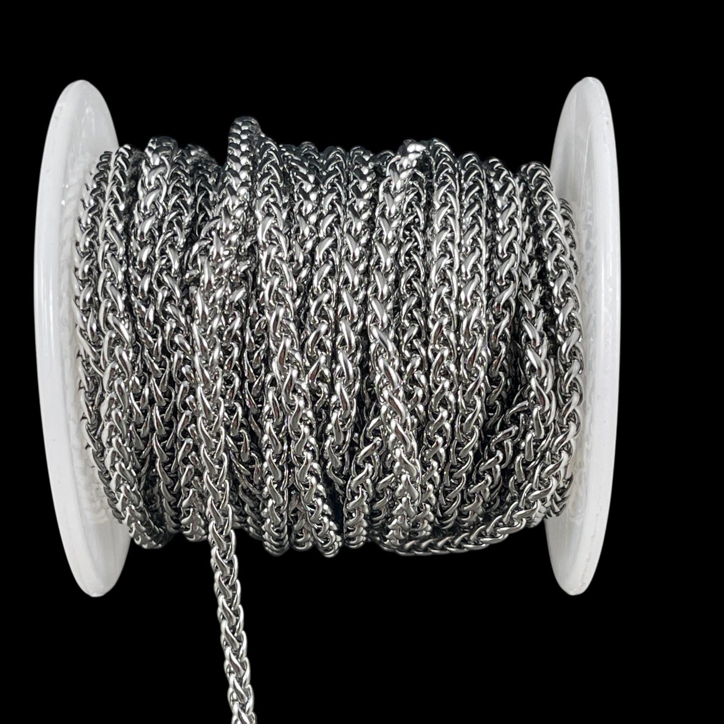 Chain by the Foot - 3mm Spiga Wheat Chain - Stainless Steel, Platinum Color (SS02S) * 1 Yard/36" length