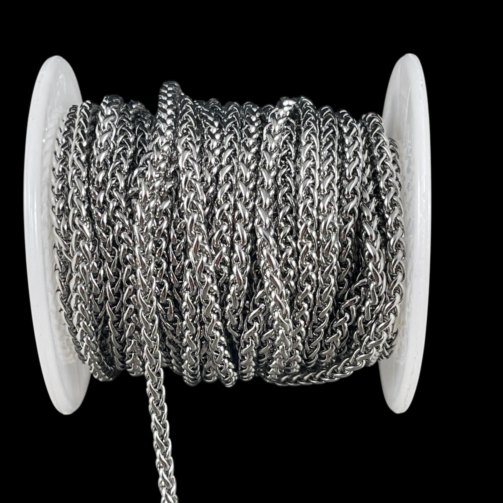 Chain by the Foot - 3mm Spiga Wheat Chain - Stainless Steel, Platinum Color (SS02S) * 1 Yard/36" length