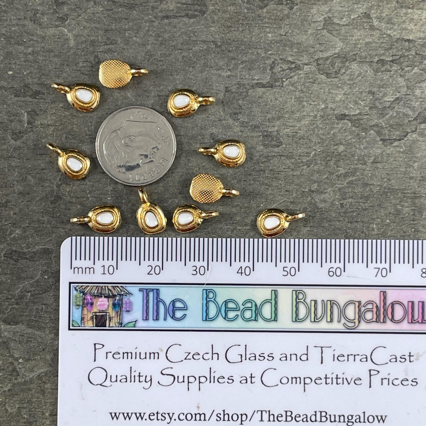 Round Mini Gold Charm with White Enamel Inlay, Nickel Free (PF/13884-13-0208) * Qty. 10