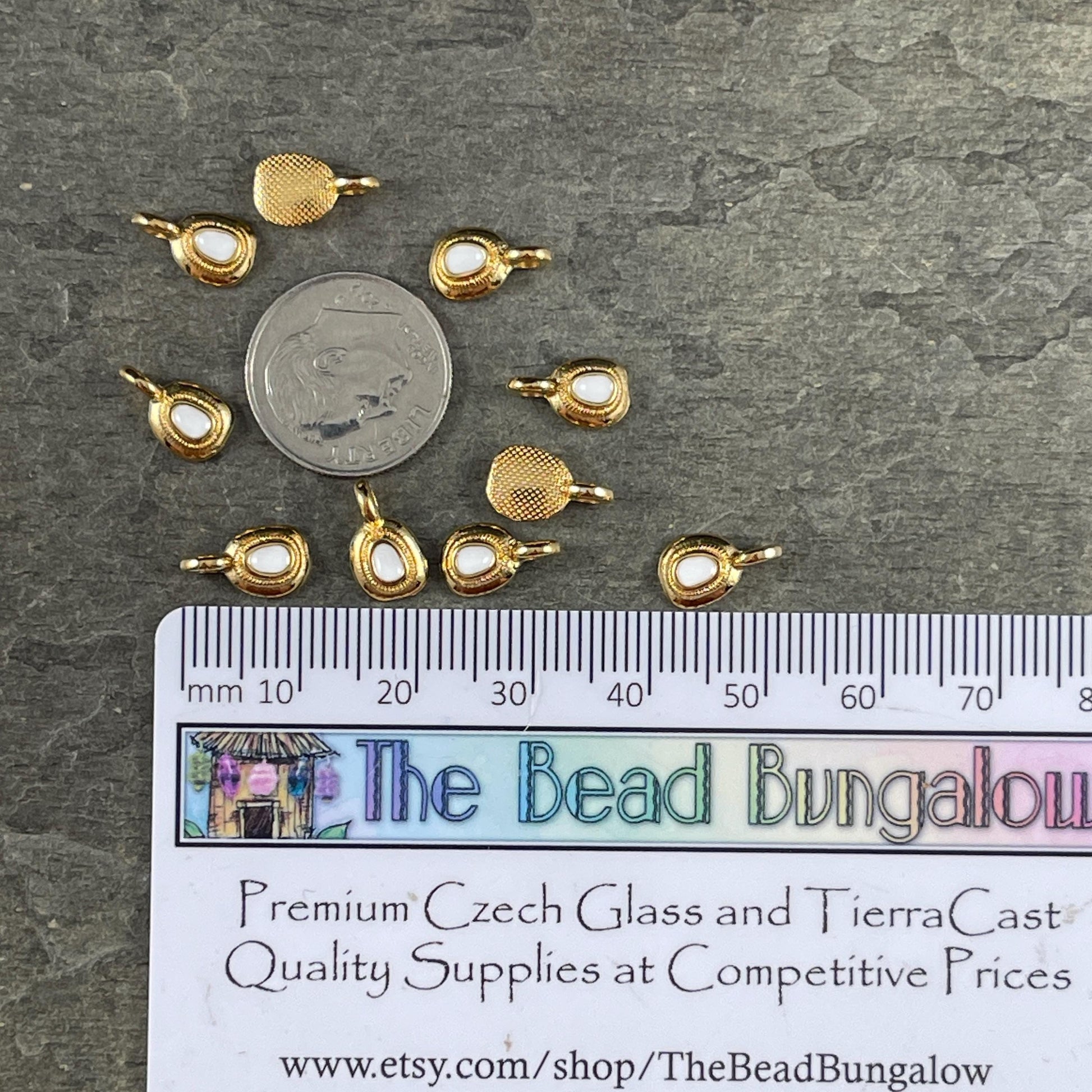 Round Mini Gold Charm with White Enamel Inlay, Nickel Free (PF/13884-13-0208) * Qty. 10