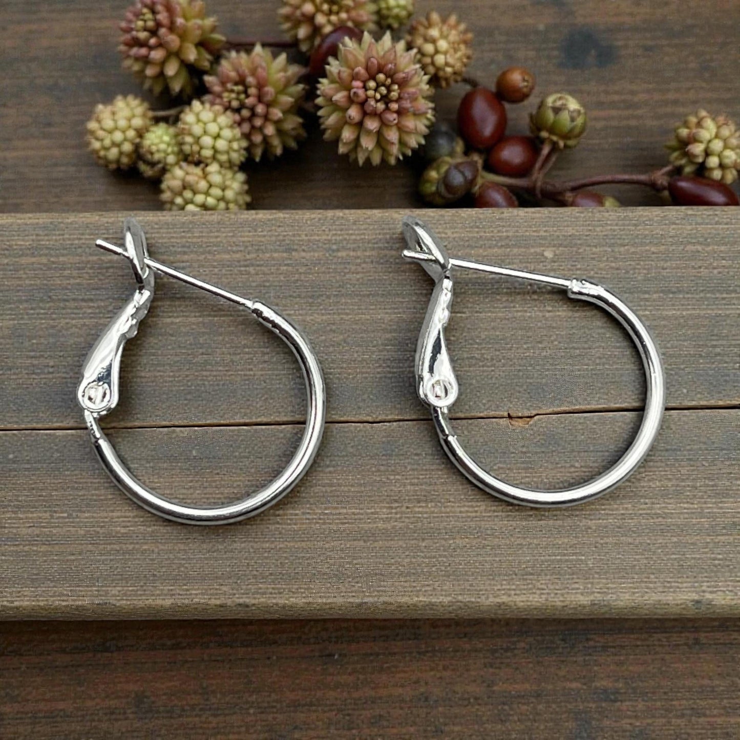 Silver Plated Brass, 16mm Earring Hoop with Closed Back and Stainless Steel Post (PF/300856-16-10) * Qty. 4