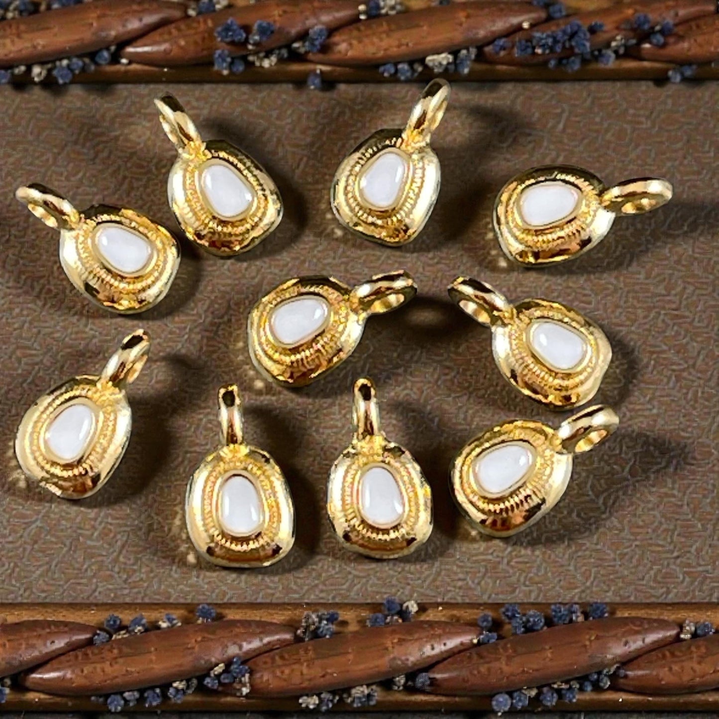 Round Mini Gold Charm with White Enamel Inlay, Nickel Free (PF/13884-13-0208) * Qty. 10