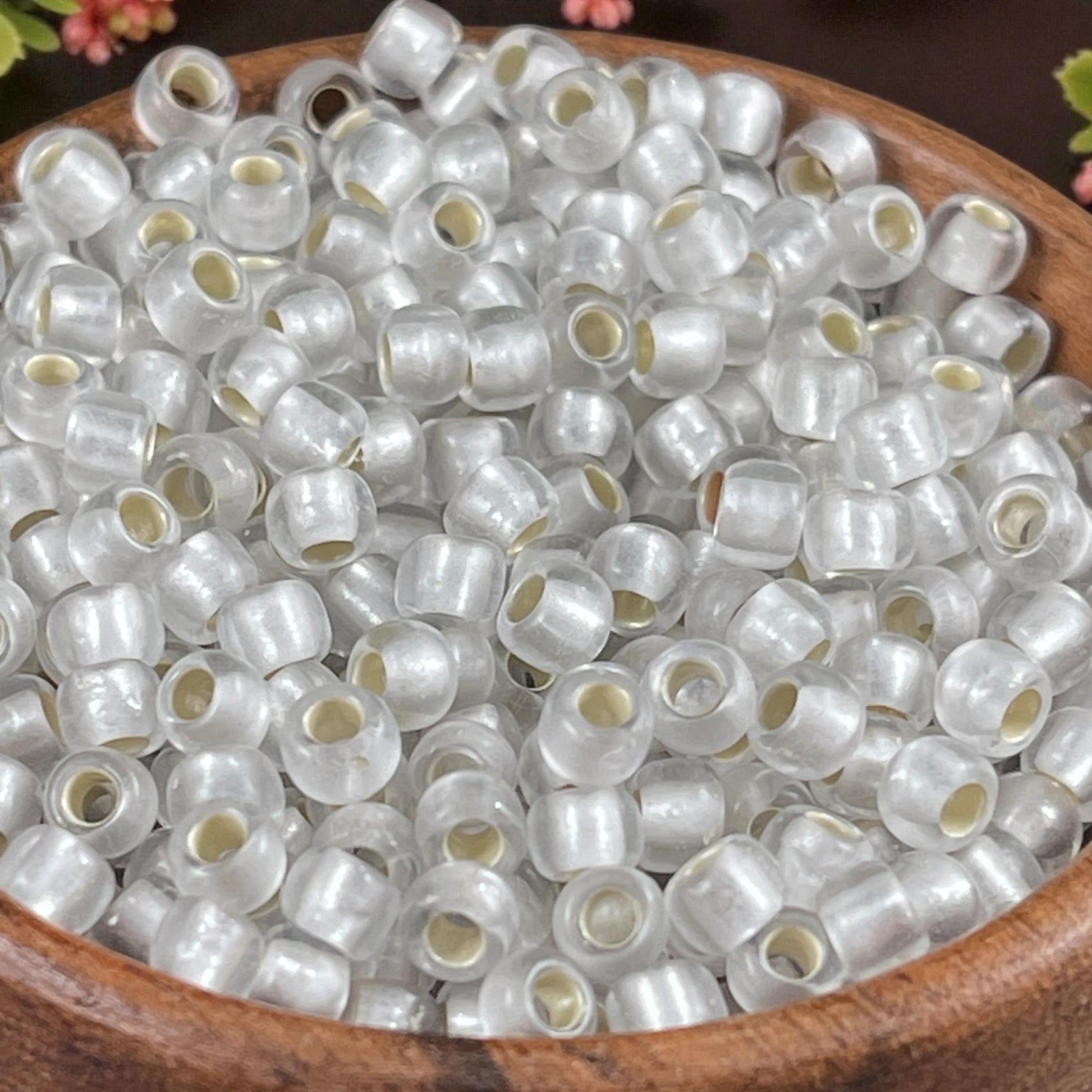 6/0 White TOHO Glass Seed Beads, Frosted Crystal, Silver Lined (T6/SM-21F) * 20 grams