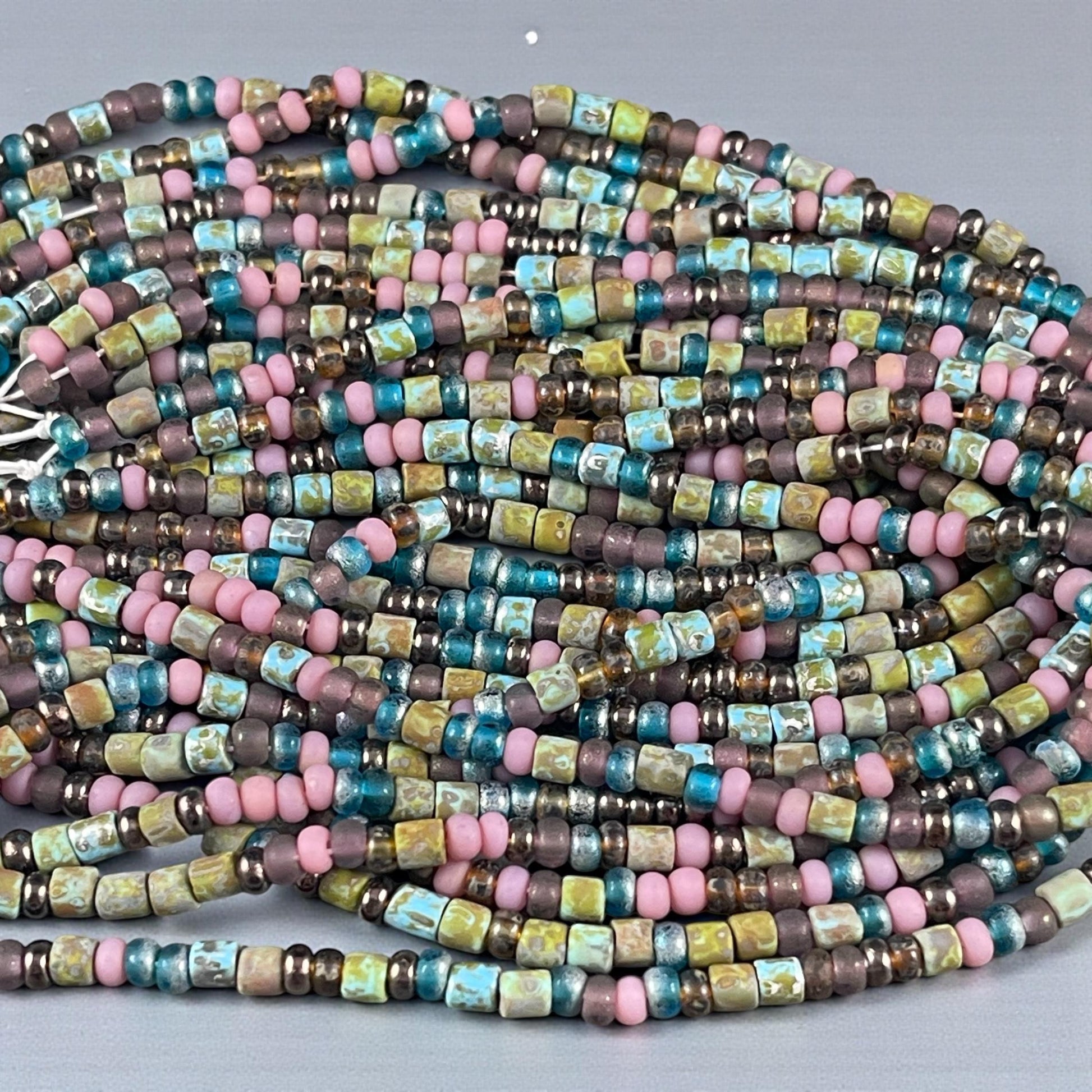 Aged Picasso Seed Beads - 6/0 Mix with Tubes, 4mm Turquoise, Pink and Purple (6/0-Frivoli-Matte) * 19" strand