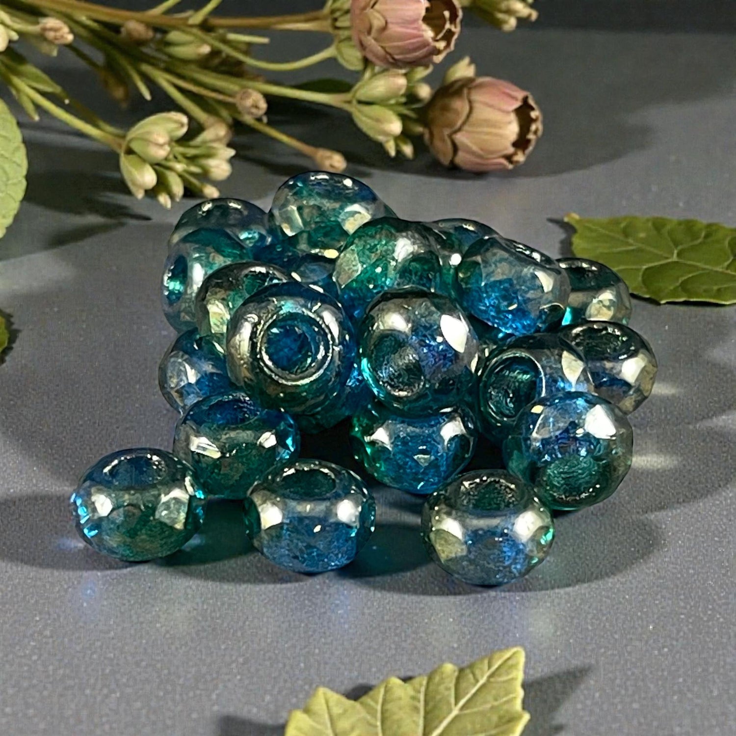 Czech Beads - 9x6mm Large Hole Rondelle, Blue Green Luster (ROL/N-0963) * 25 Beads