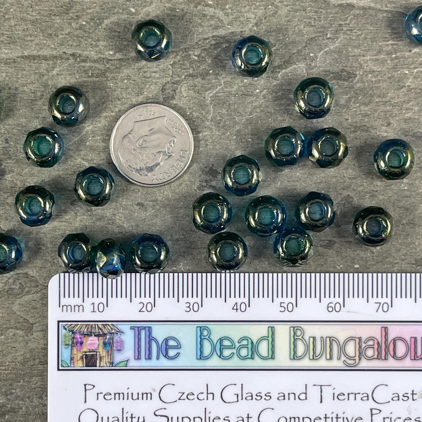 Czech Beads - 9x6mm Large Hole Rondelle, Blue Green Luster (ROL/N-0963) * 25 Beads
