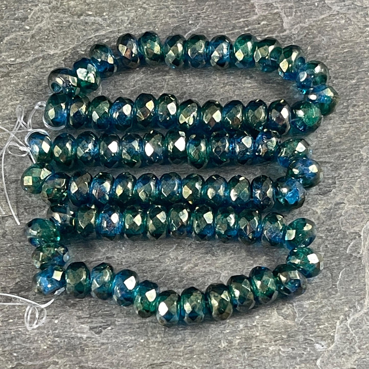 Czech Beads - 9x6mm Large Hole Rondelle, Blue Green Luster (ROL/N-0963) * 25 Beads