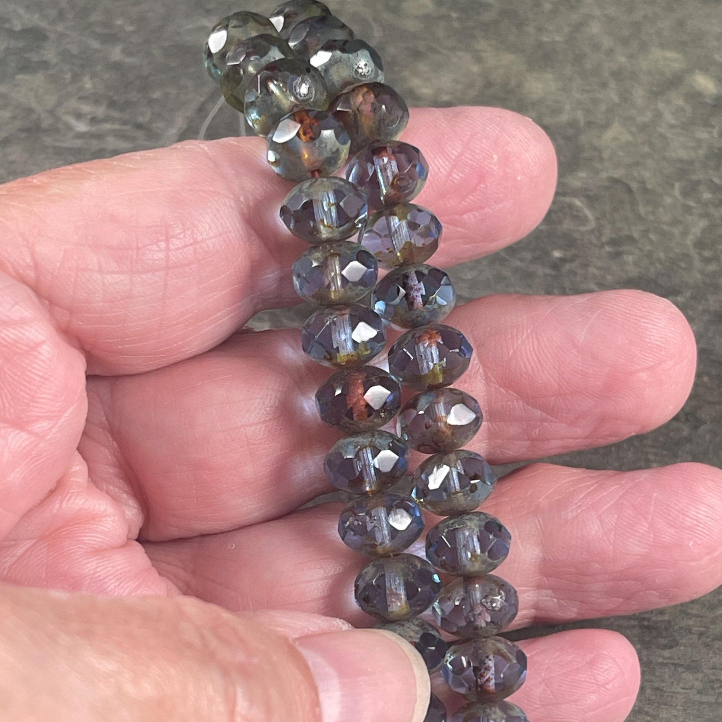 Czech Beads - 8x6mm Faceted Rondelle, Carolina Blue Picasso (R8/OB-108) * 17 Beads