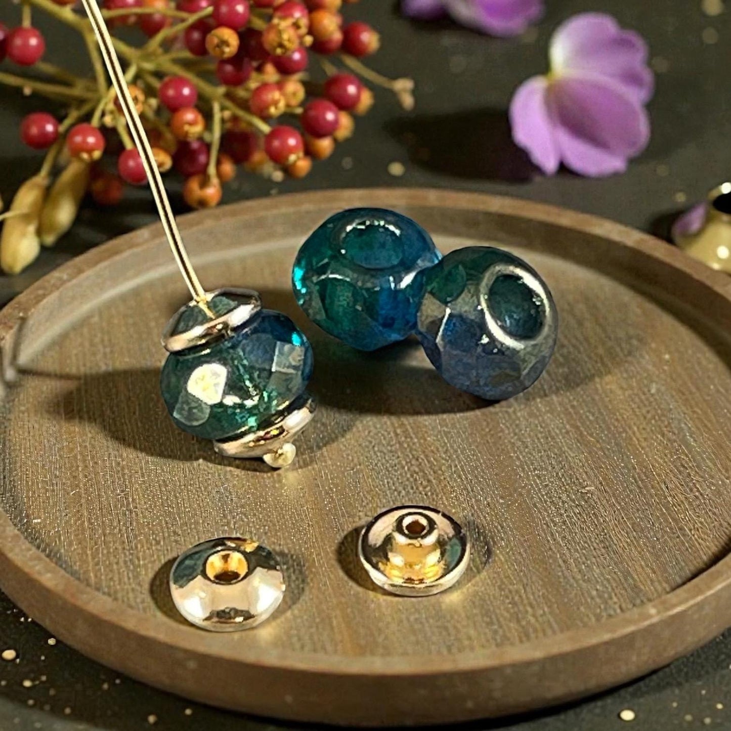 Czech Beads - 9x6mm Large Hole Rondelle, Blue Green Luster (ROL/N-0963) * 25 Beads