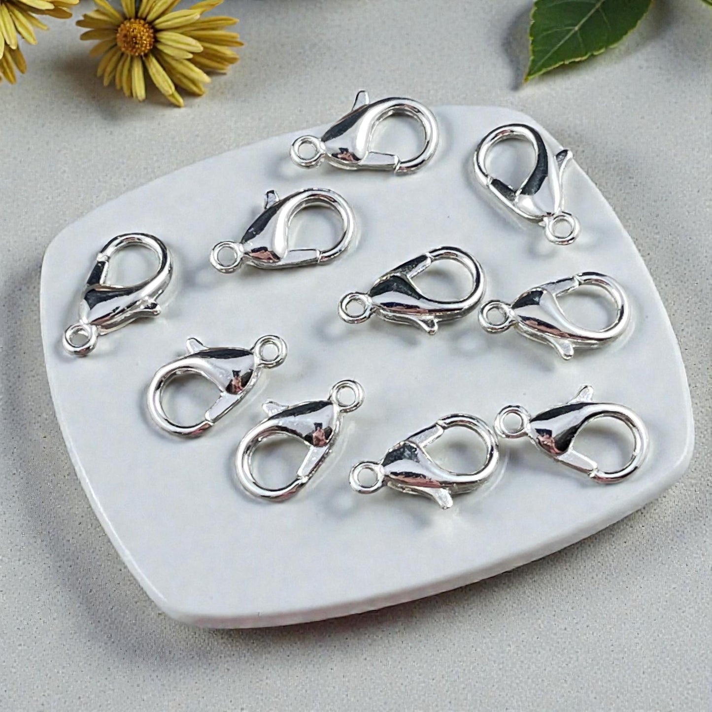 12x7mm Lobster Clasp, Silver Plated Zamak, Nickel Free (PF/605-12-10) * Qty. 12