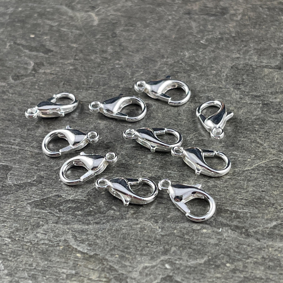 12x7mm Lobster Clasp, Silver Plated Zamak, Nickel Free (PF/605-12-10) * Qty. 12