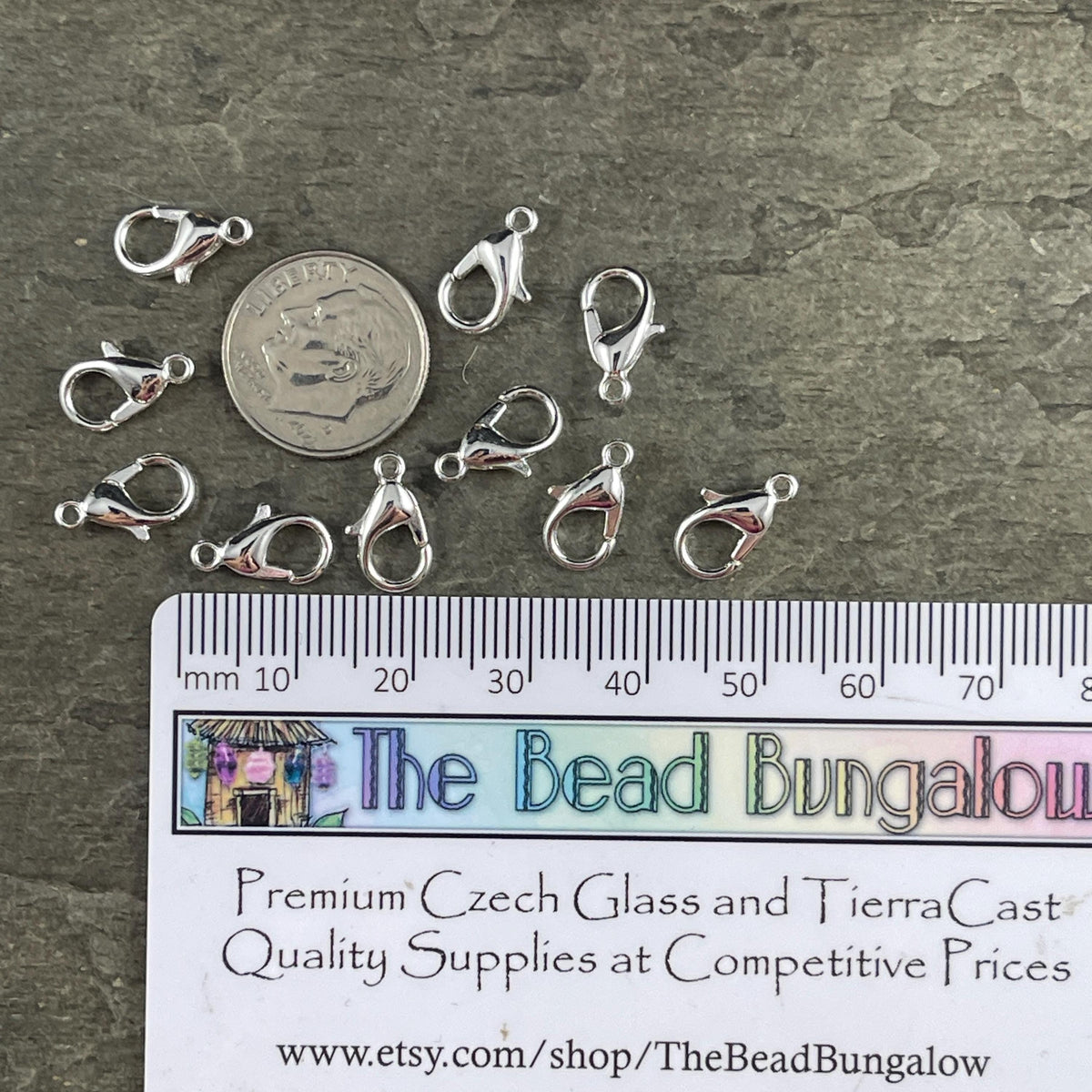 12x7mm Lobster Clasp, Silver Plated Zamak, Nickel Free (PF/605-12-10) * Qty. 12