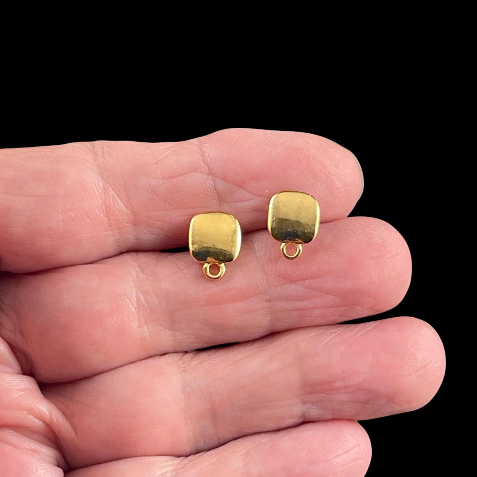 Square Earring with Loop and Titanium Post, 24k Gold Plated, Nickel Free (PF/9362-12) * Qty. 4
