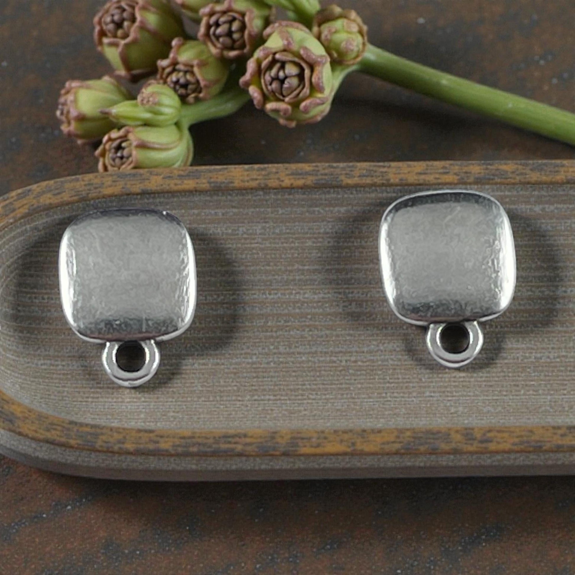 Square Earring with Loop and Titanium Post, Antiqued Silver Plated (PF/9362-77) * Qty. 4