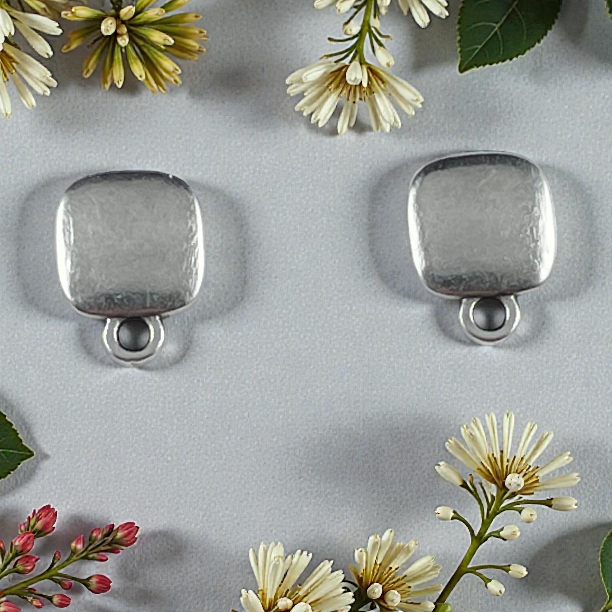 Square Earring with Loop and Titanium Post, Antiqued Silver Plated (9362-12) * Qty. 4