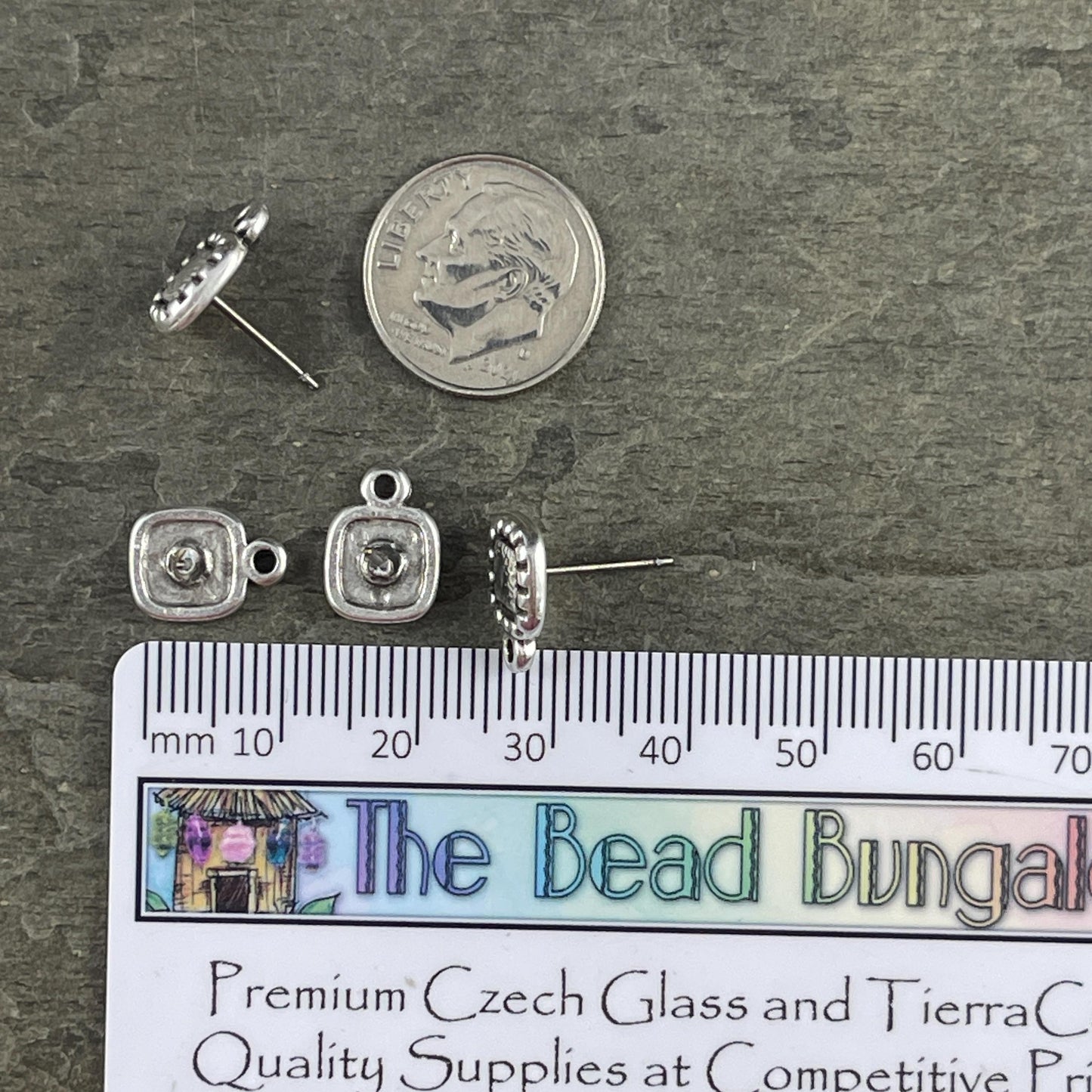 Detailed Square Earring with Loop and Titanium Post, Antiqued Silver Plated (PF/9358-77) * Qty. 4