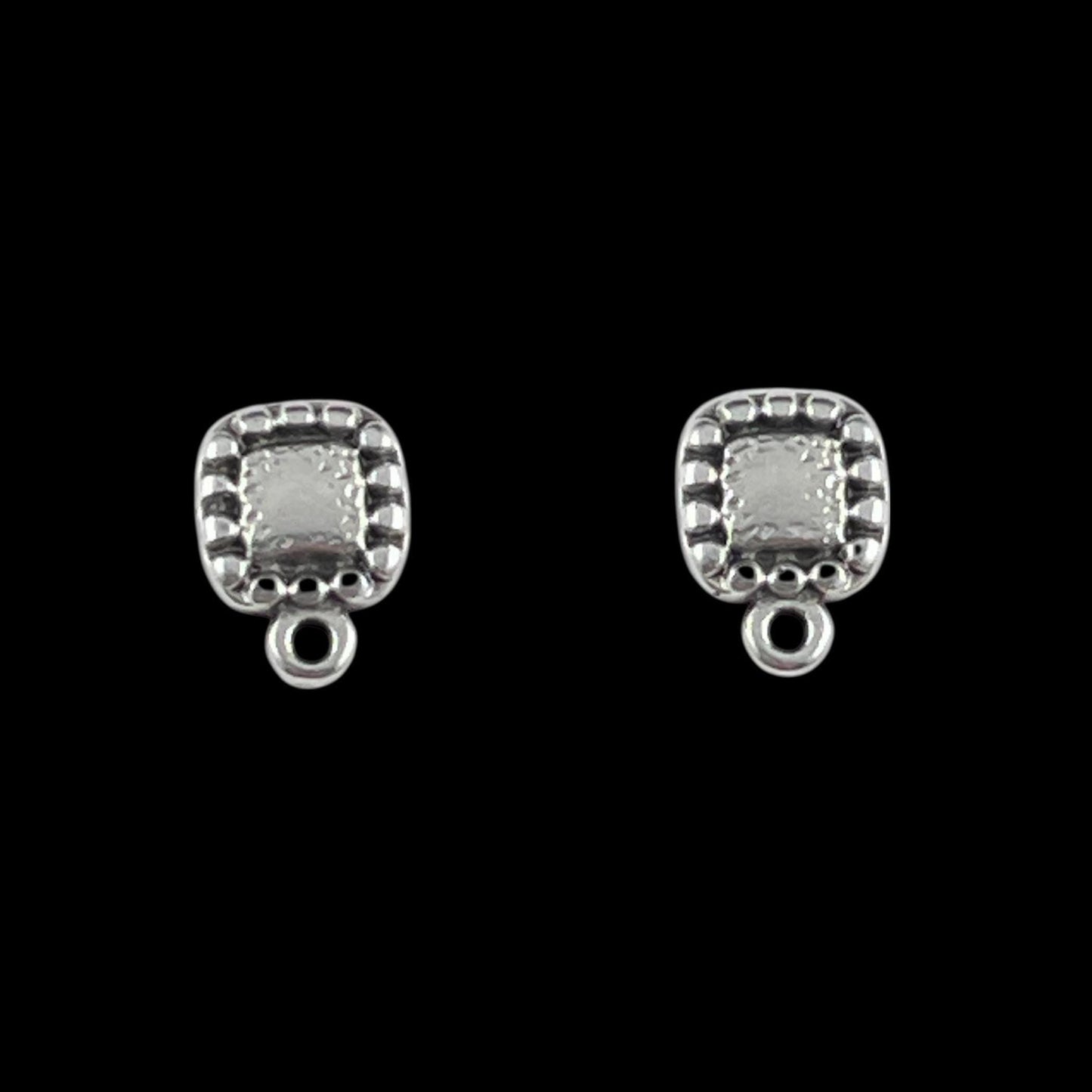 Detailed Square Earring with Loop and Titanium Post, Antiqued Silver Plated (PF/9358-77) * Qty. 4