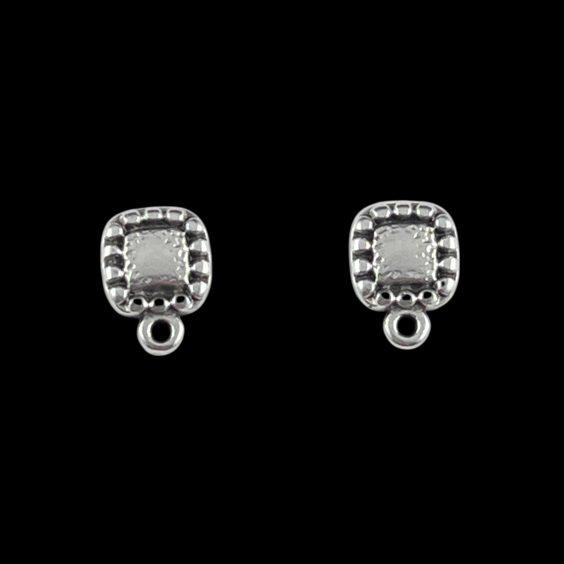 Detailed Square Earring with Loop and Titanium Post, Antiqued Silver Plated (PF/9358-77) * Qty. 4