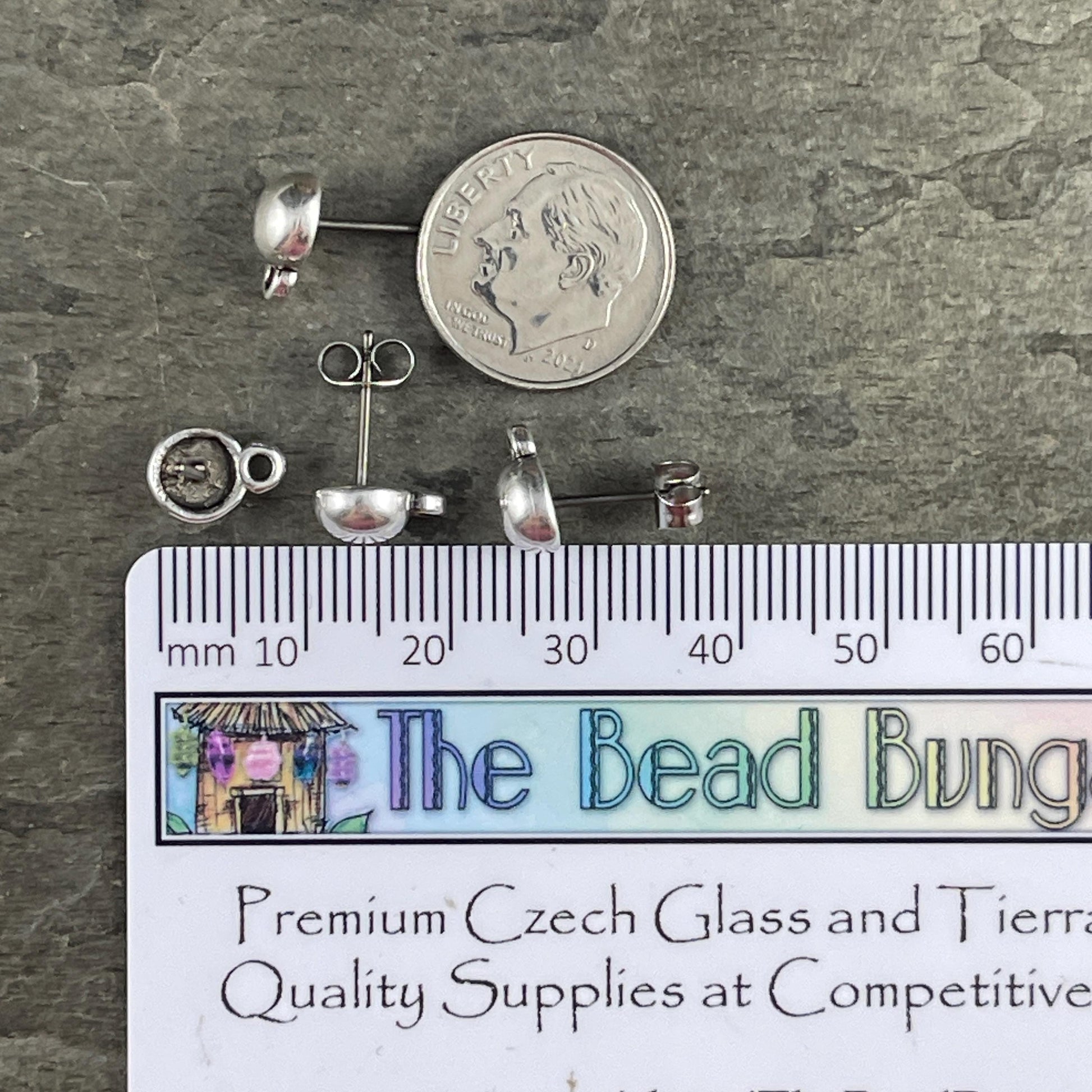 Dome Earring with Loop and Titanium Post, Antiqued Silver Plated (PF/9363-77) * Qty. 4