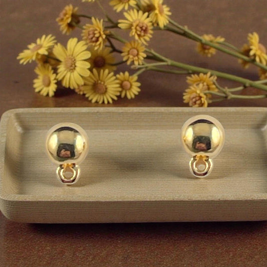 7mm Dome Earring with Loop and Titanium Post, 24k Gold Plated, Nickel Free (PF/9363-12) * Qty. 4