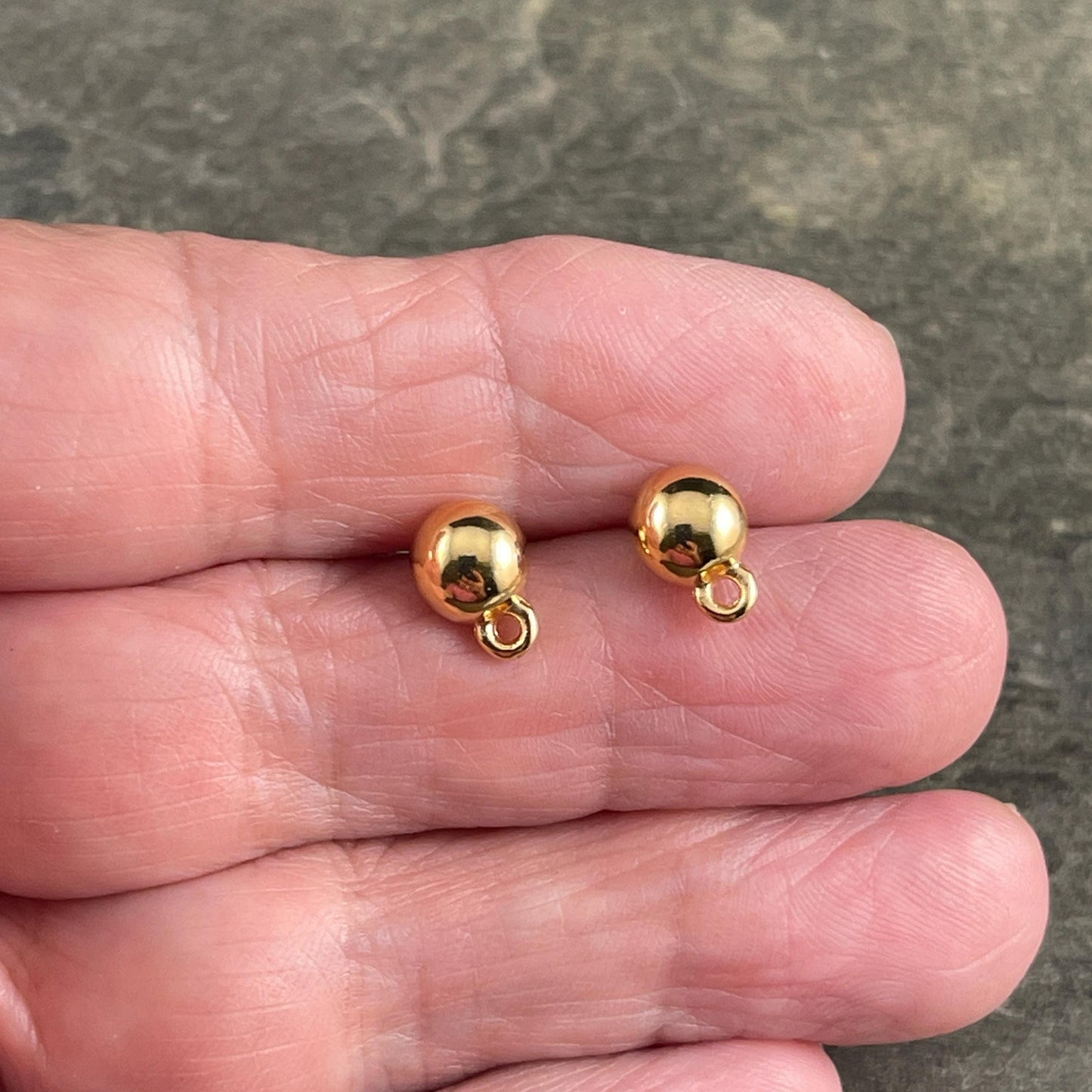 7mm Dome Earring with Loop and Titanium Post, 24k Gold Plated, Nickel Free (PF/9363-12) * Qty. 4