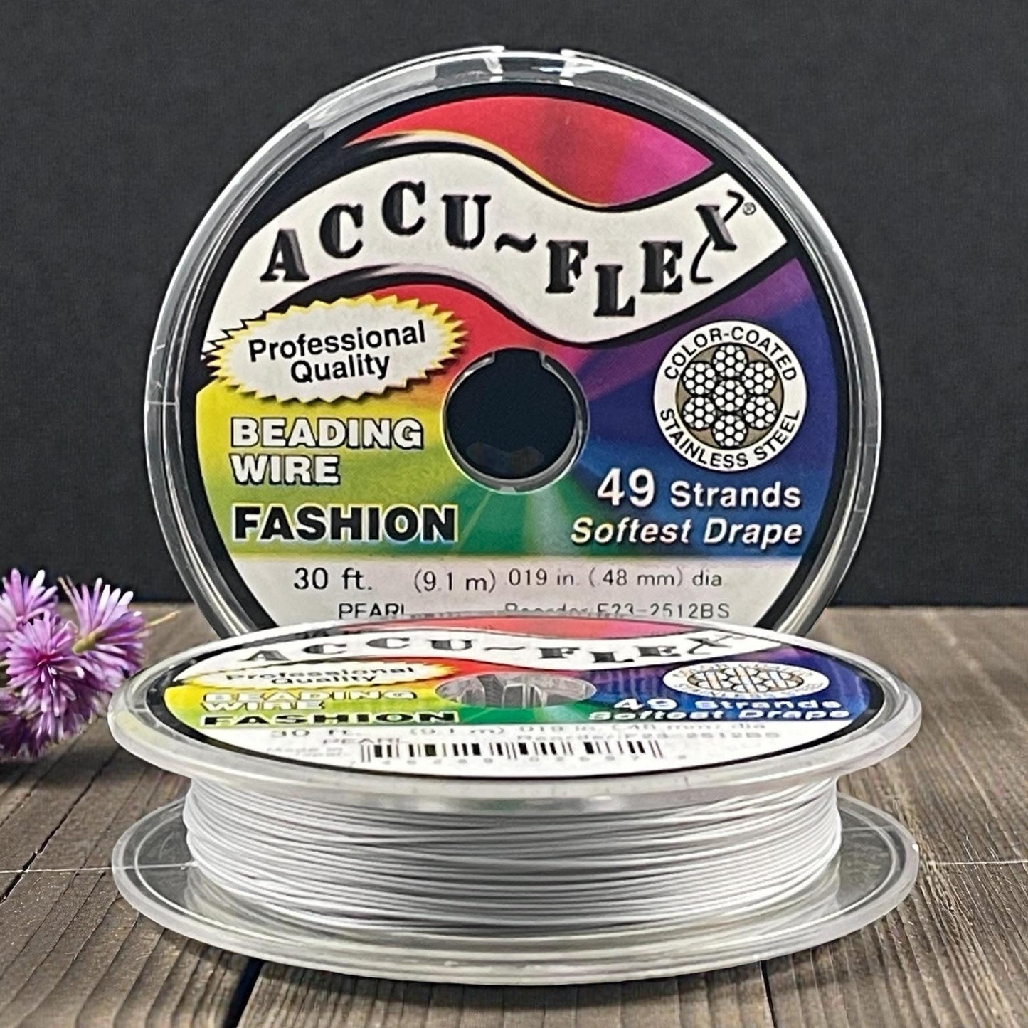 Accu-Flex Beading Wire, Pearl White, 49 Strand, .019in/.48mm diameter (2512) * 30 ft. spool