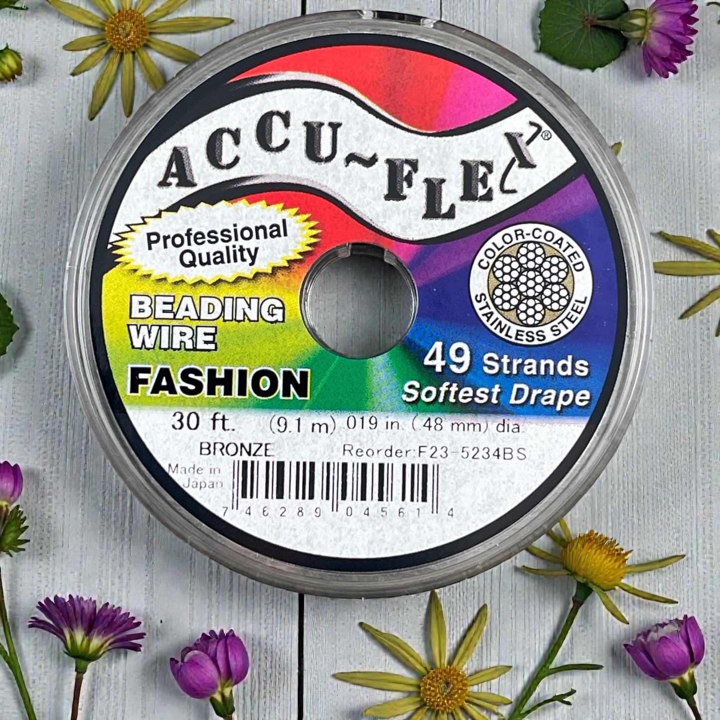 Accu-Flex Beading Wire, Bronze, 49 Strand, .019in/.48mm diameter (5234) * 30 ft. spool