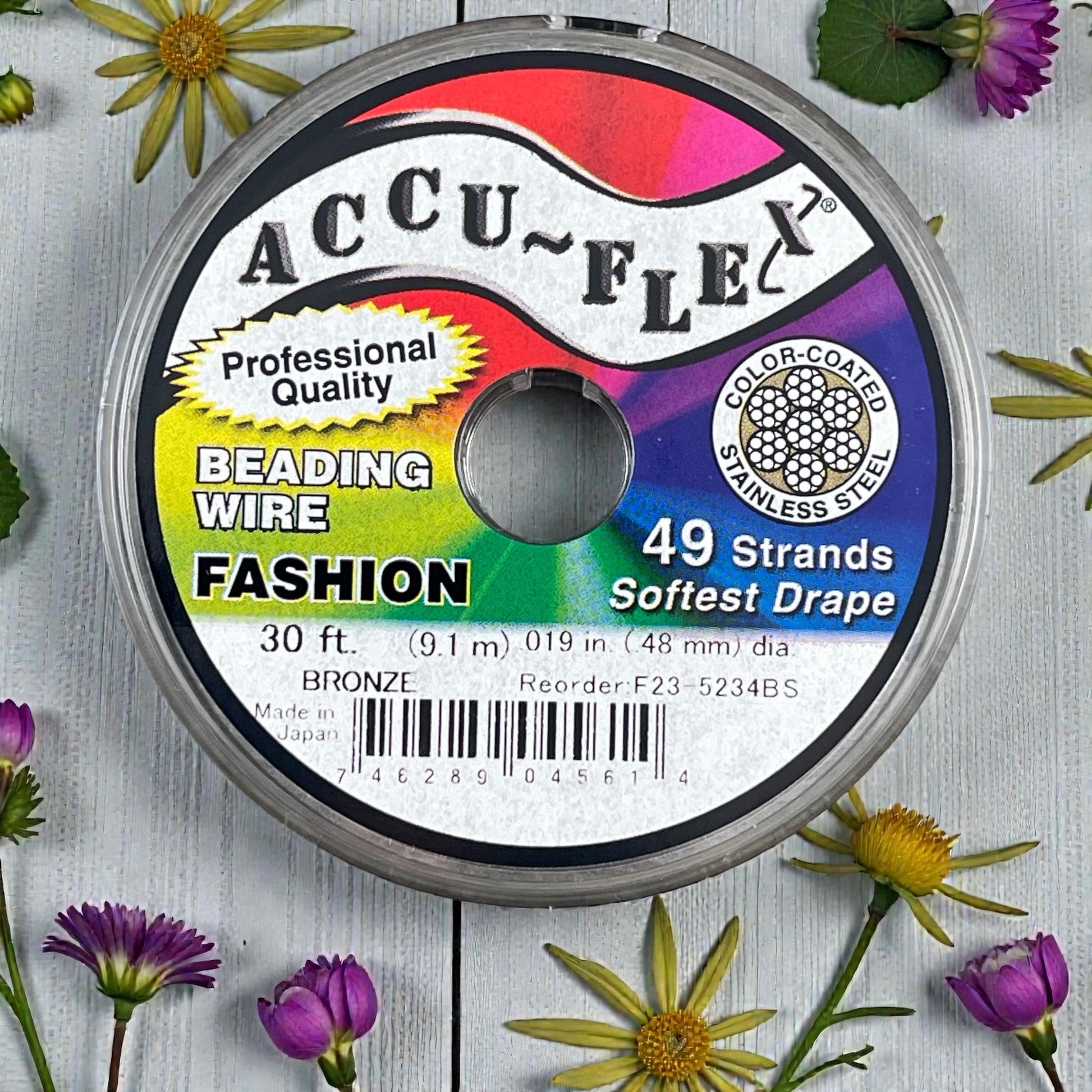Accu-Flex Beading Wire, Bronze, 49 Strand, .019in/.48mm diameter (5234) * 30 ft. spool