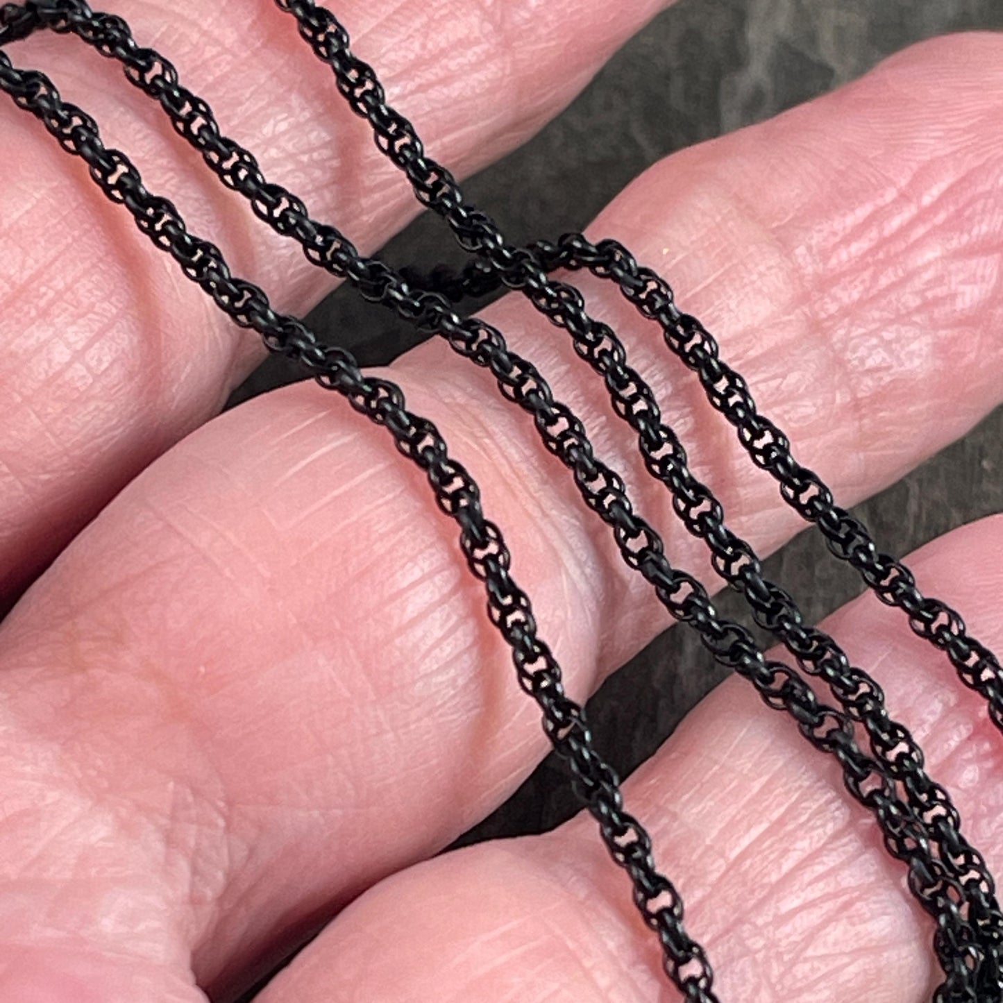 Chain by the Foot - 1.6mm Spiral Rolo, Small Chain - Matte Black Plated Brass (CH-865MB) * 18" Length
