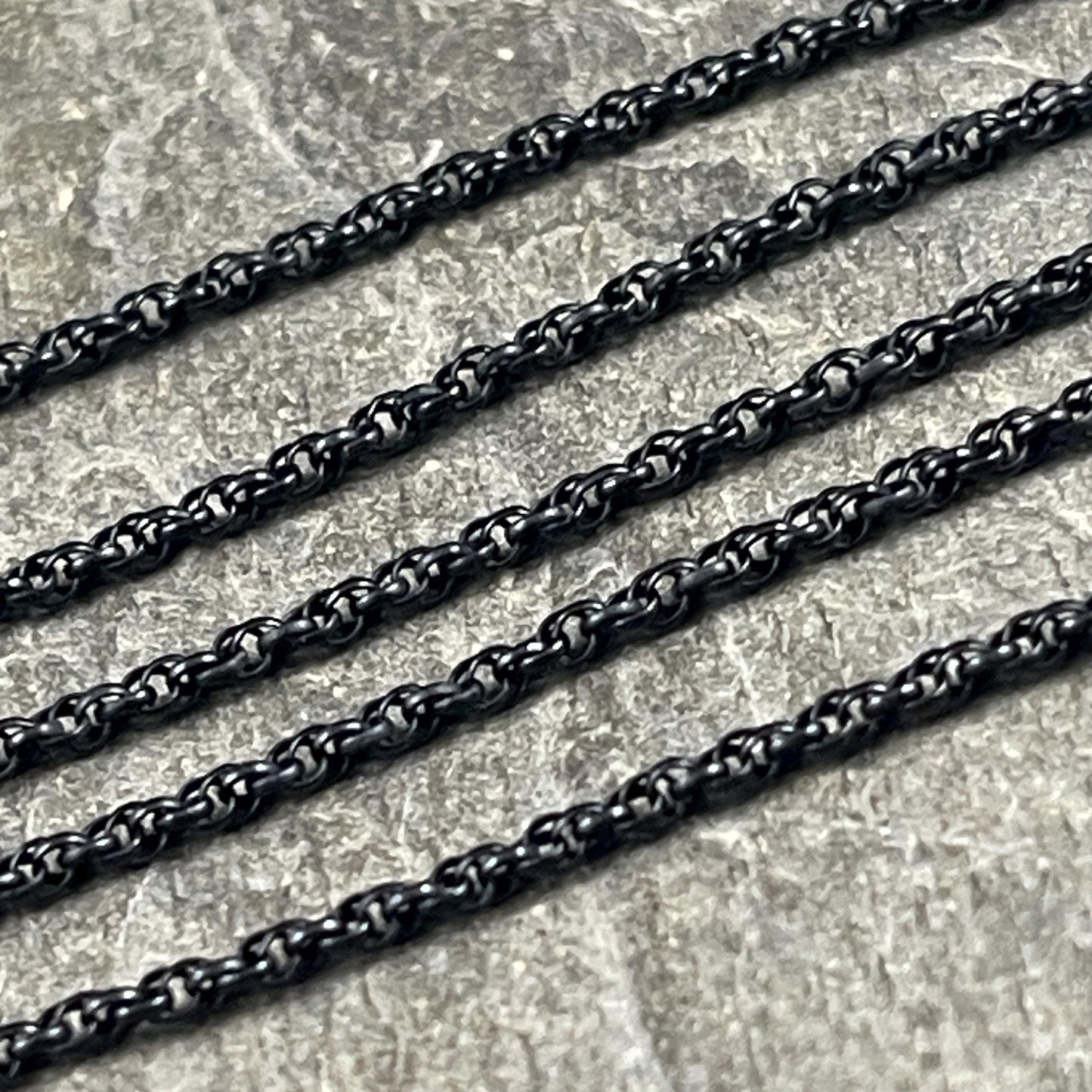 Chain by the Foot - 1.6mm Spiral Rolo, Small Chain - Matte Black Plated Brass (CH-865MB) * 18" Length