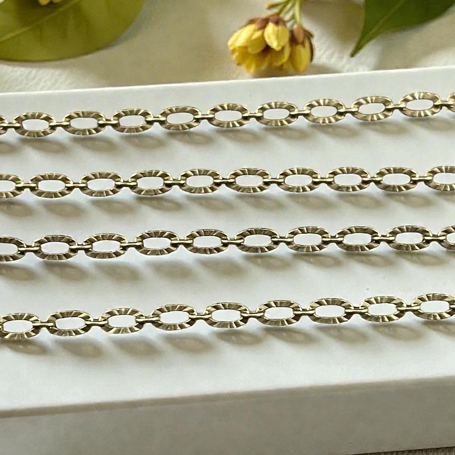 Chain by the Foot - 3mm x 4.8mm Textured Cable Chain - Antiqued Brass (CH-867AB) * 18" Length