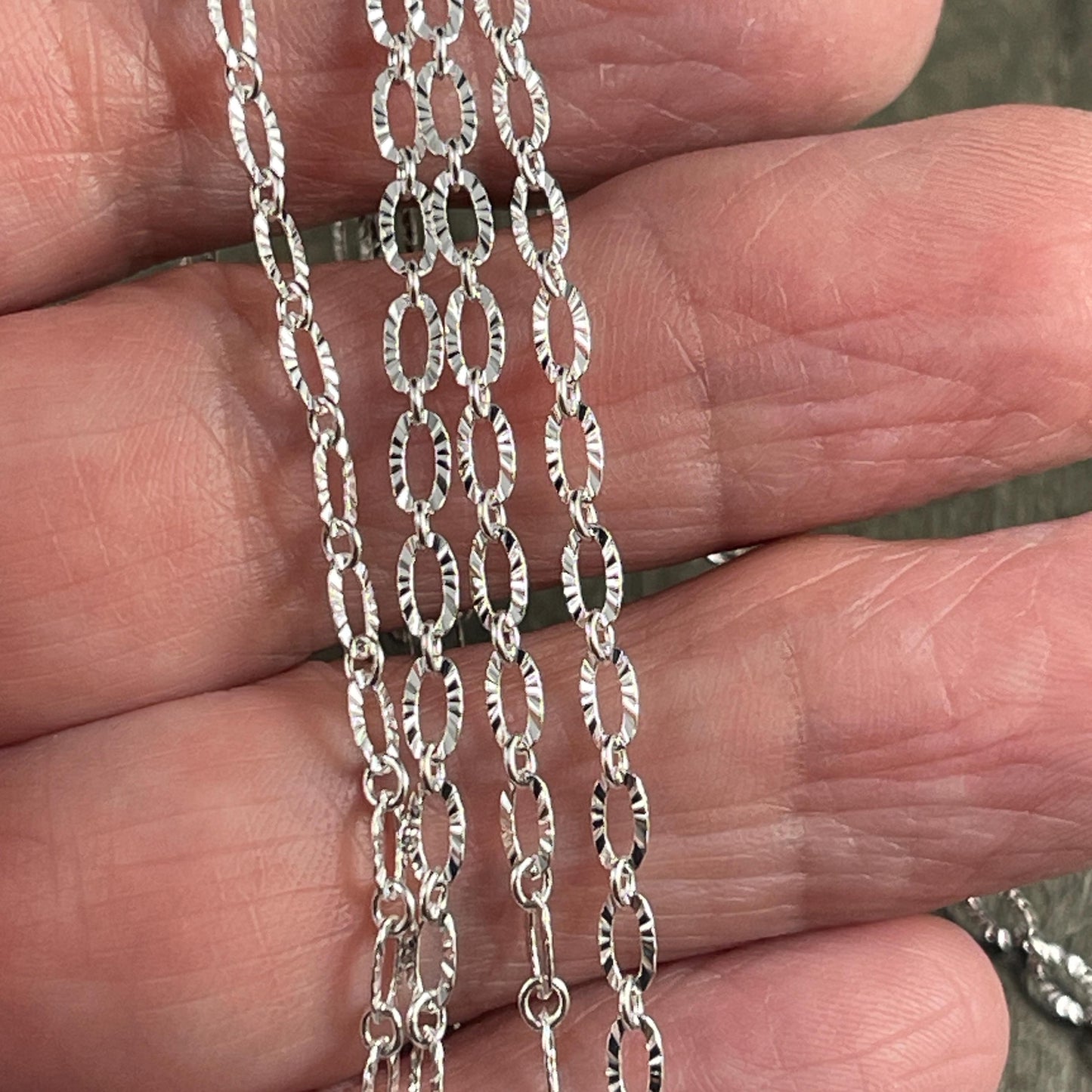 3mm x 4.8mm Textured Cable Chain - Silver Plated Brass (CH-867S) * 18" Length