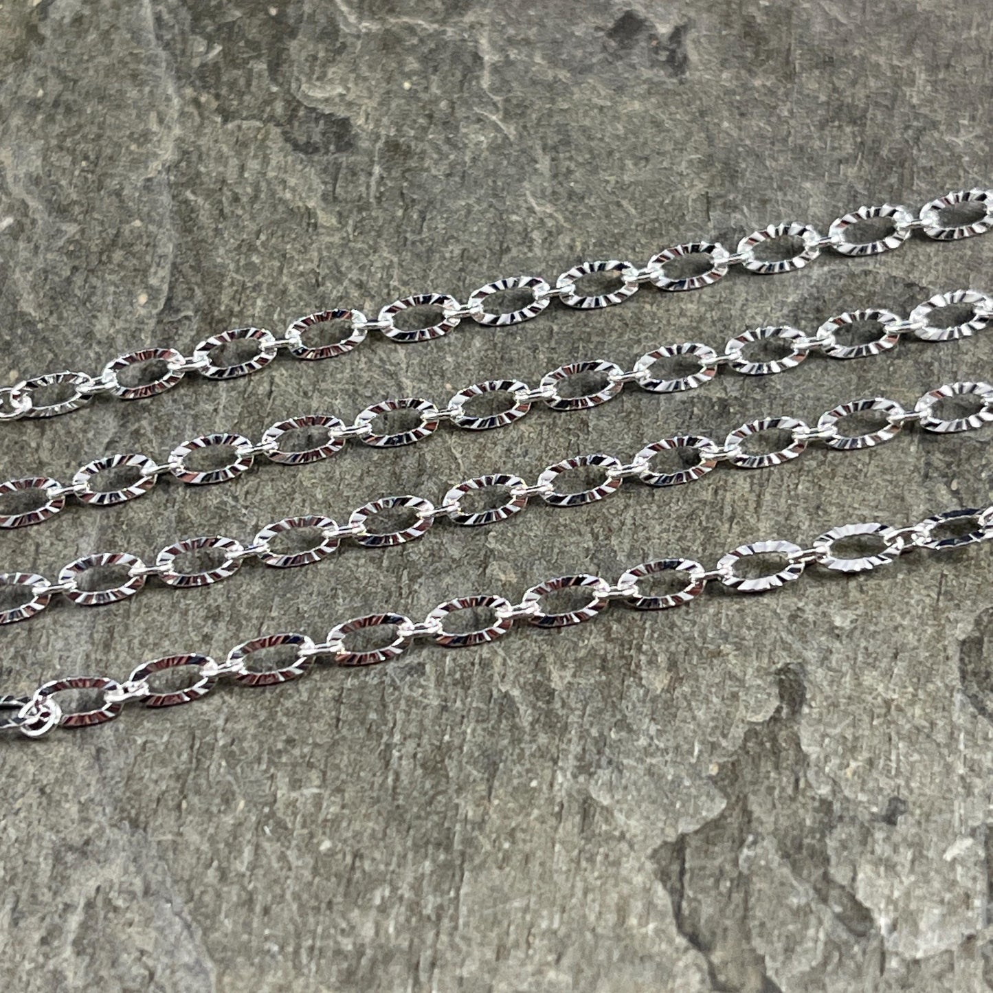 3mm x 4.8mm Textured Cable Chain - Silver Plated Brass (CH-867S) * 18" Length