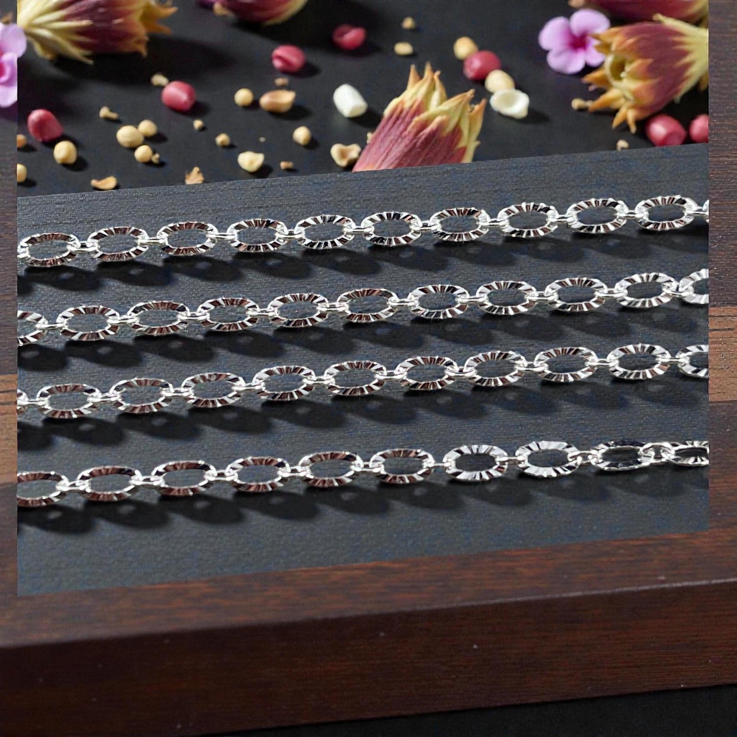 3mm x 4.8mm Textured Cable Chain - Silver Plated Brass (CH-867S) * 18" Length